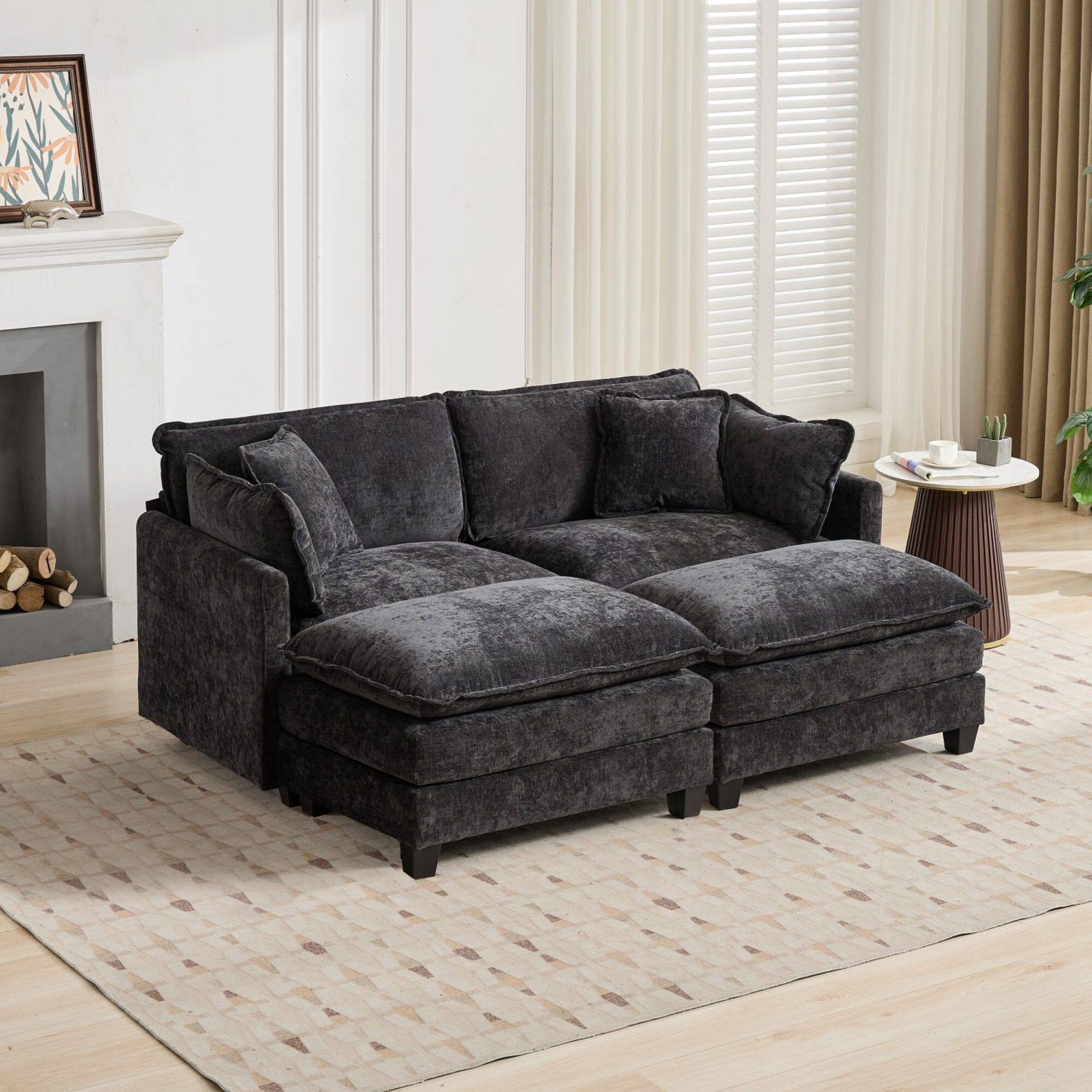 Alt View 2. GOODSILO - Modular Sofa Ottoman with Adjustable Backrest and Double Layer Cushion for Modern Living Spaces - Black.