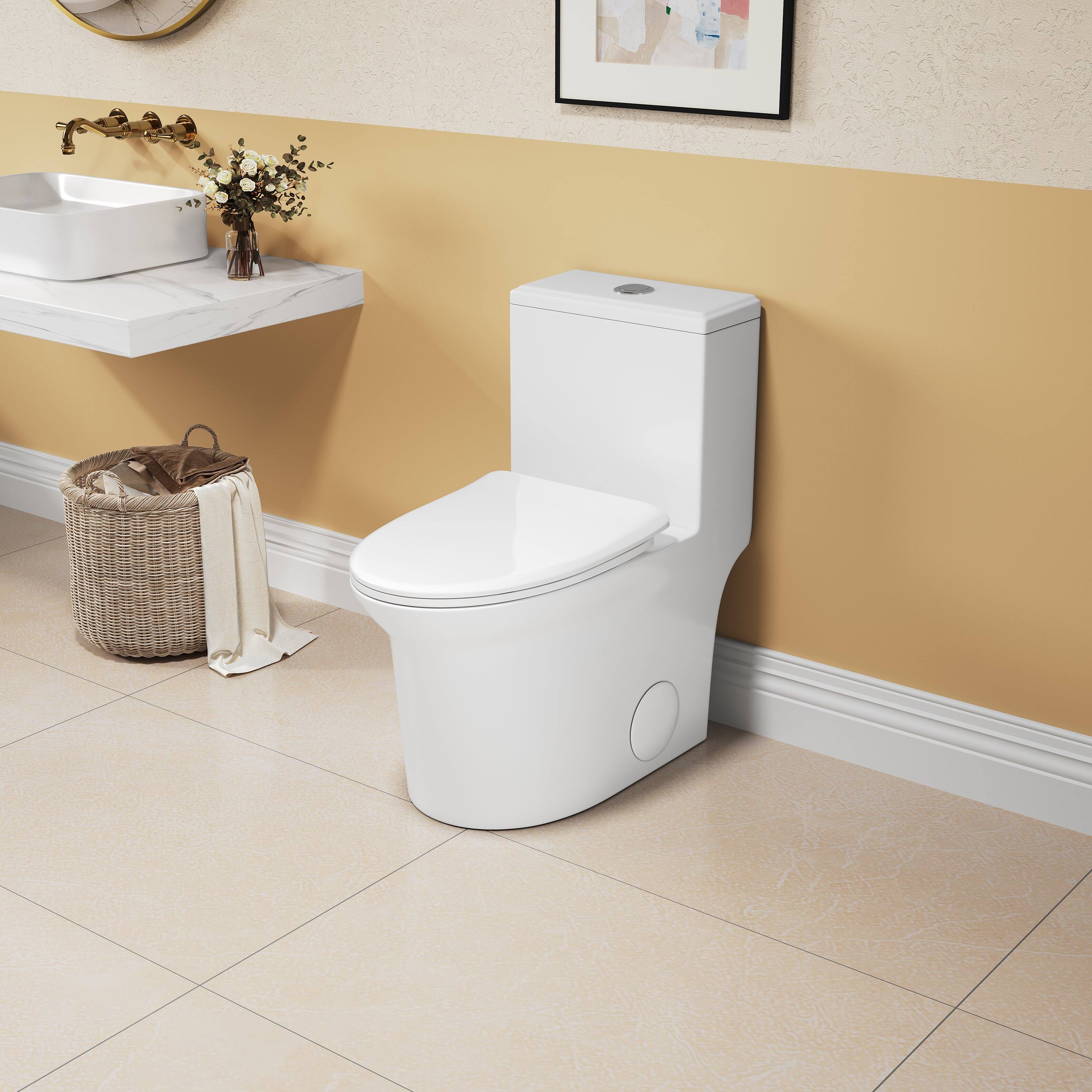 Angle. Loheer - Loheer Elongated One Piece Toilet, Comfort Height, Dual Flush, White Ceramic - White.