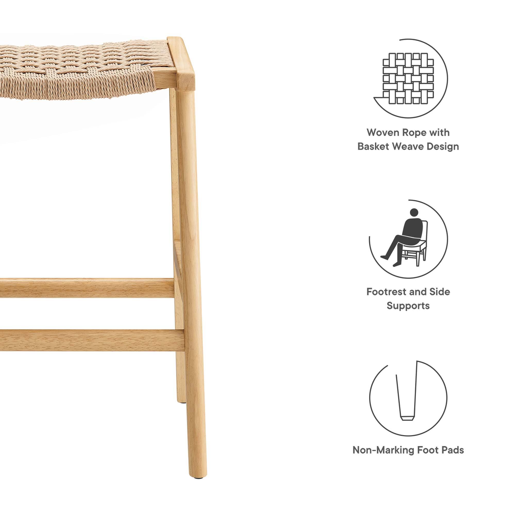- Woven Rope with Basket Weave Design
- Footrest and Side Supports
- Non-Marking Foot Pads