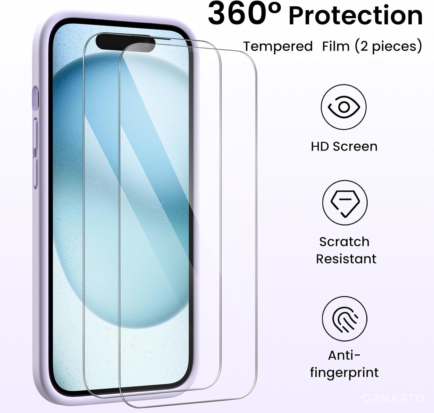 360° Protection Tempered Film (2 pieces) HD Screen Scratch Resistant Anti-fingerprint ORNARTO