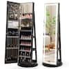 Front. Costway - 360° Swivel Jewelry Cabinet Organizer 3-Color LED Mirror with Built-in Lights Black - Black.