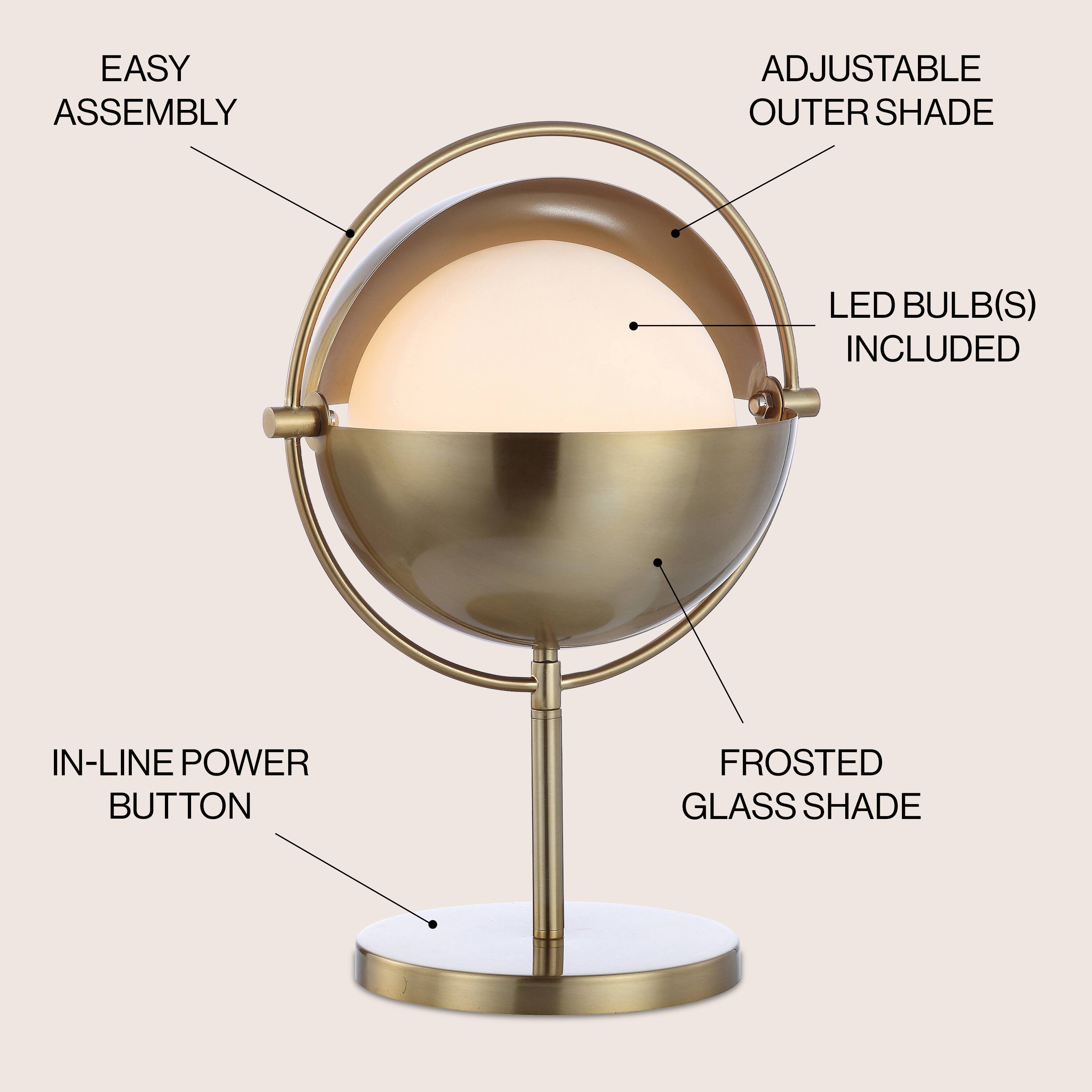 - EASY ASSEMBLY
- ADJUSTABLE OUTER SHADE
- LED BULB(S) INCLUDED
- IN-LINE POWER BUTTON
- FROSTED GLASS SHADE