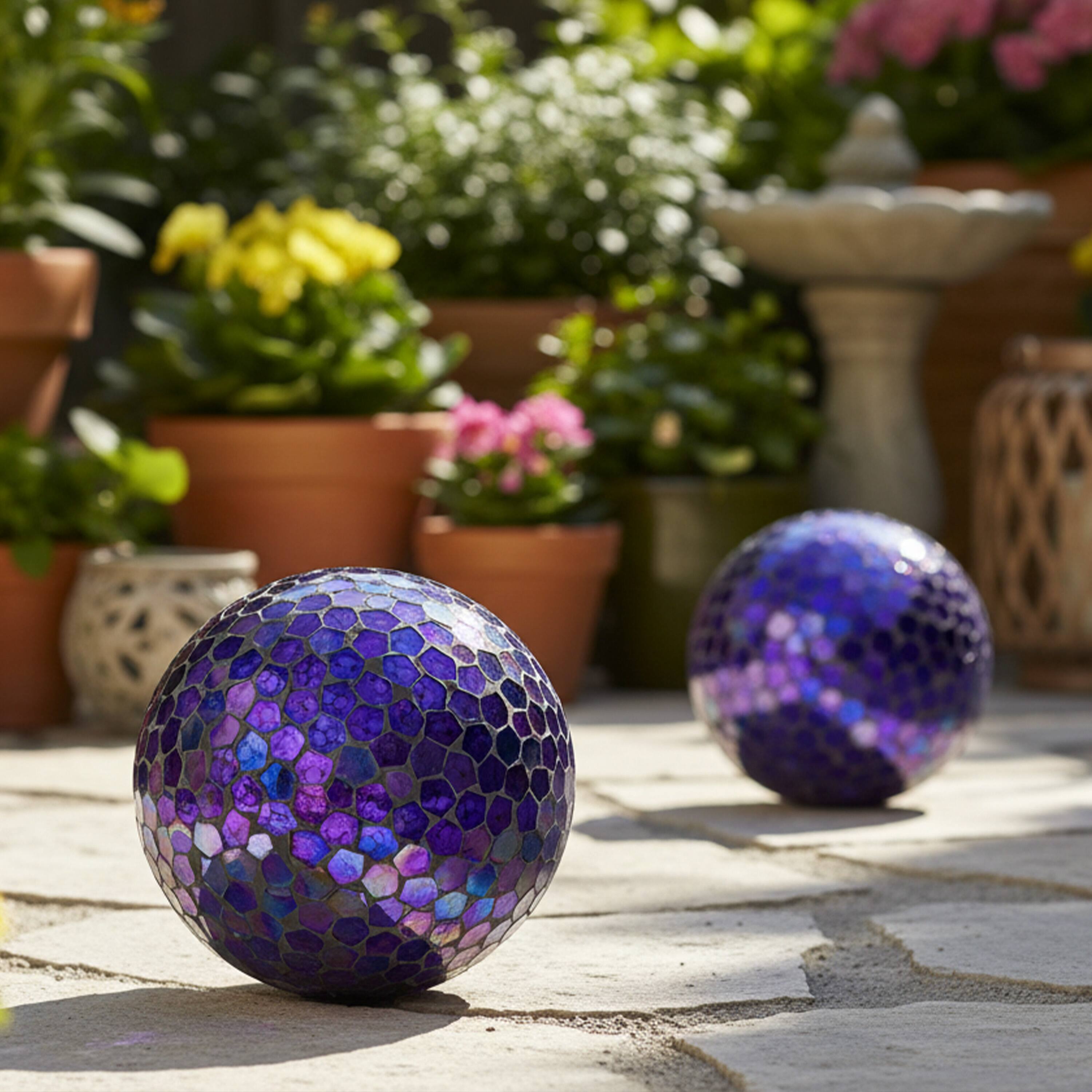 Alt View 9. Sunnydaze - Glass Mosaic Gazing Globe - 10 in - 2pk - Iridescent Purple.
