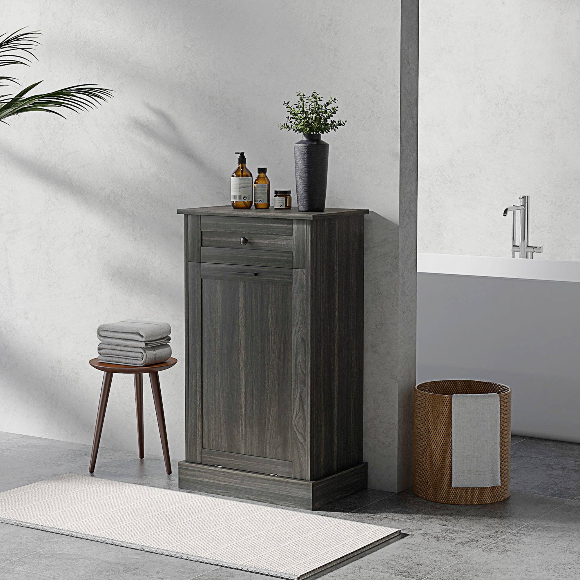 Alt View 1. Homcom - Tilt Out Trash Bin Cabinet Free Standing Storage Cabinet with Drawer - Charcoal Gray.