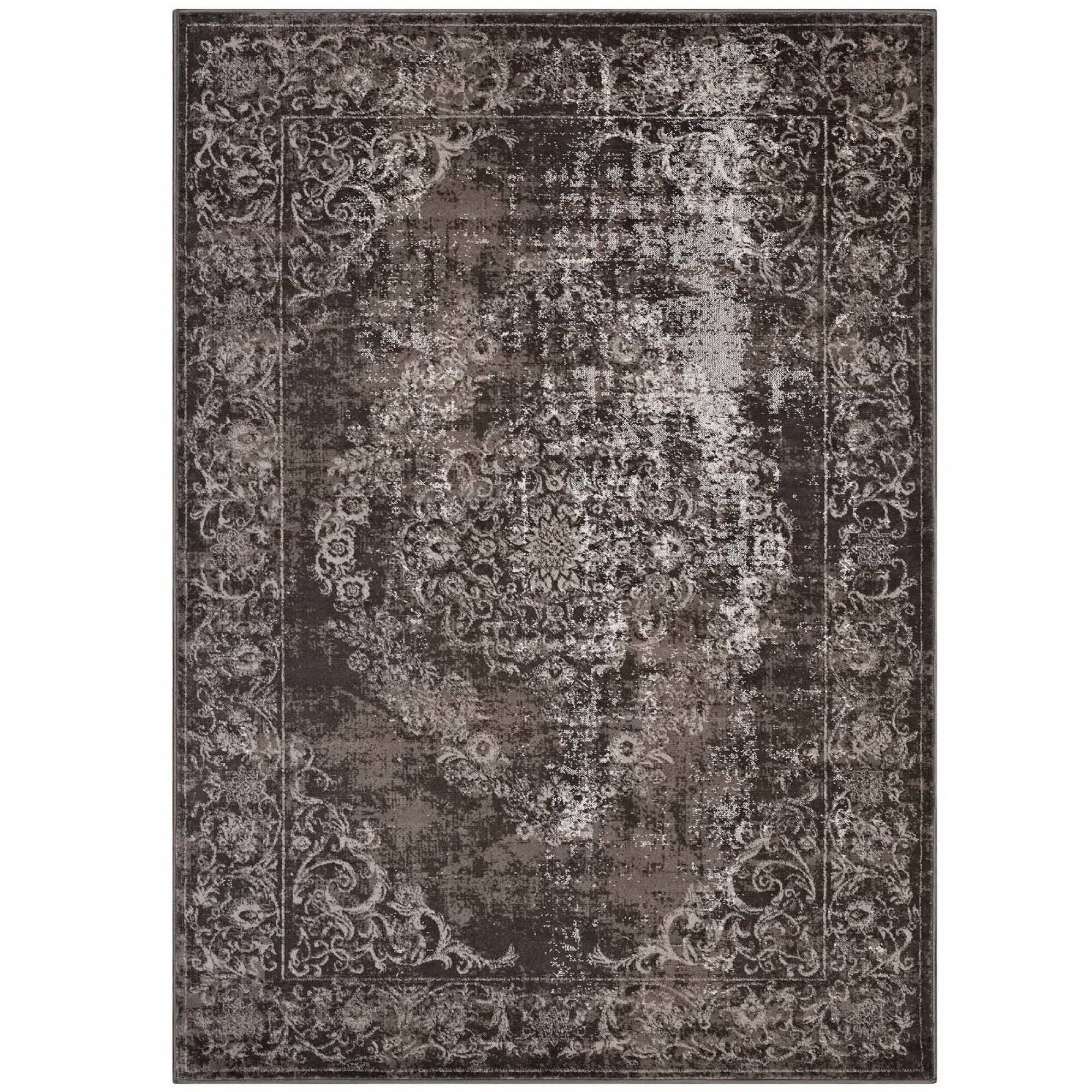 Angle. Modway - Gamela Rustic Vintage Ornate Floral Medallion Area Rug - Antique Light and Dark Brown.