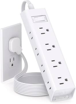 FINEAK - 5ft Flat Wall Plug Surge Protector Power Strip with 12 Outlets - White