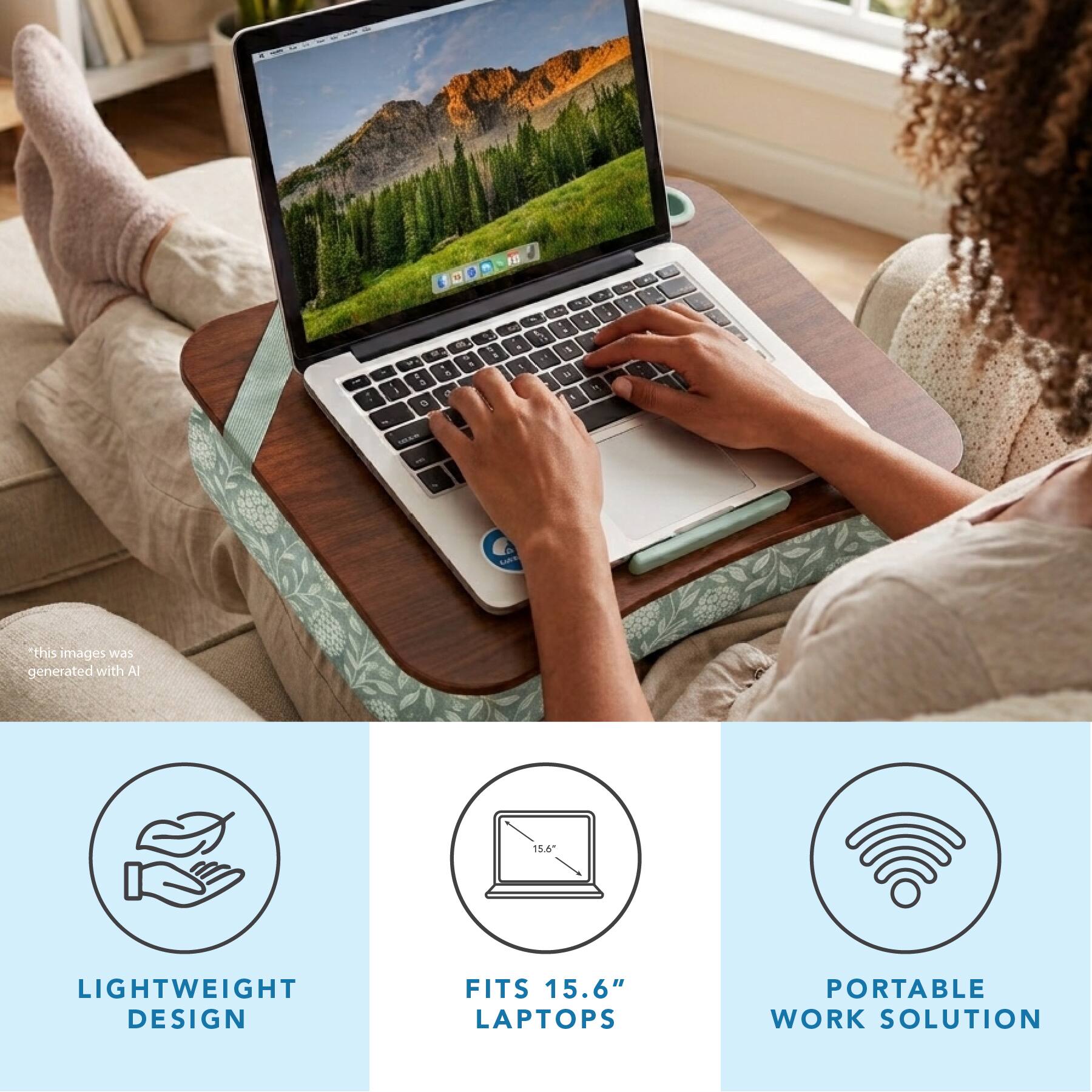 A
#1.
I
0 t 0
m o 5 8
UP I
. 
0
. 5 11 E
. M
A
this image was generated with AI
15.6"
LIGHTWEIGHT DESIGN
FITS 15.6" LAPTOPS
PORTABLE WORK SOLUTION