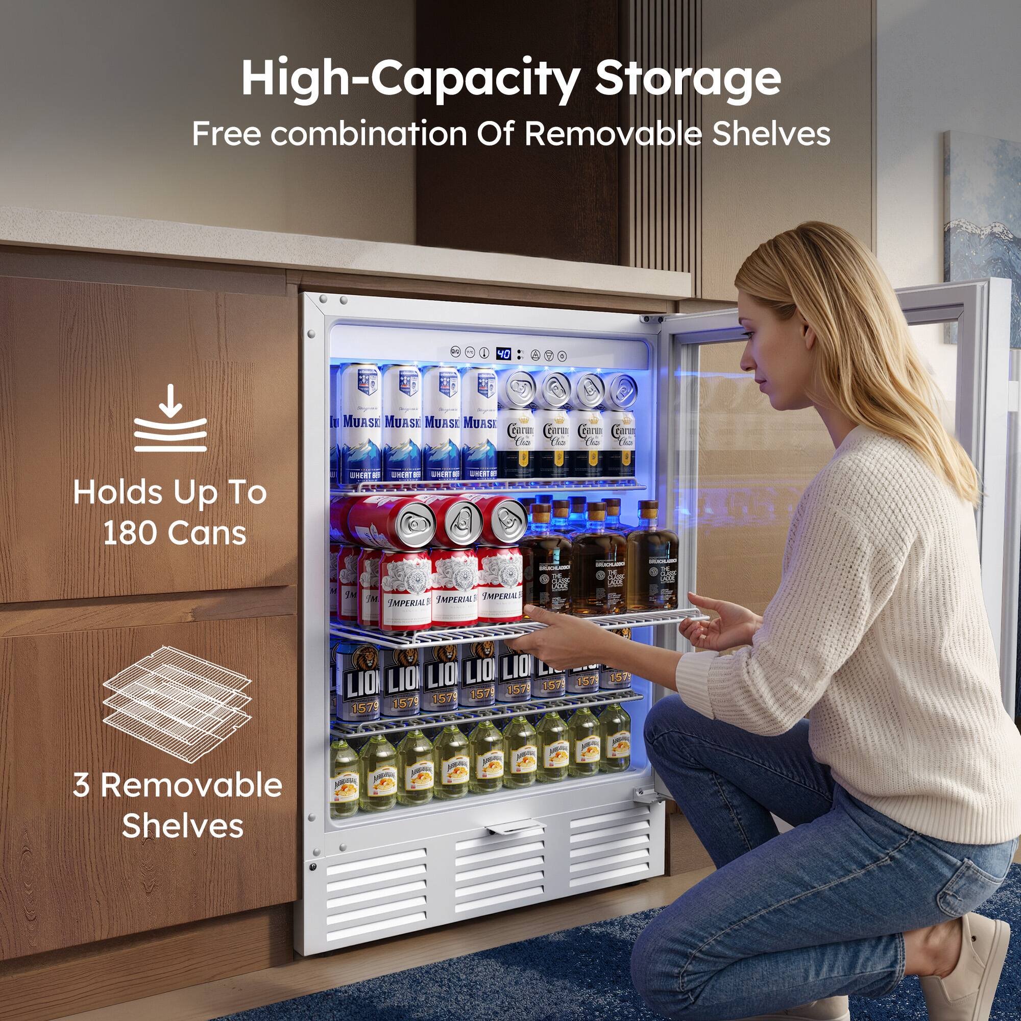 High-Capacity Storage  
Free combination Of Removable Shelves  

1 M³  

Holds Up To 180 Cans  

3 Removable Shelves
