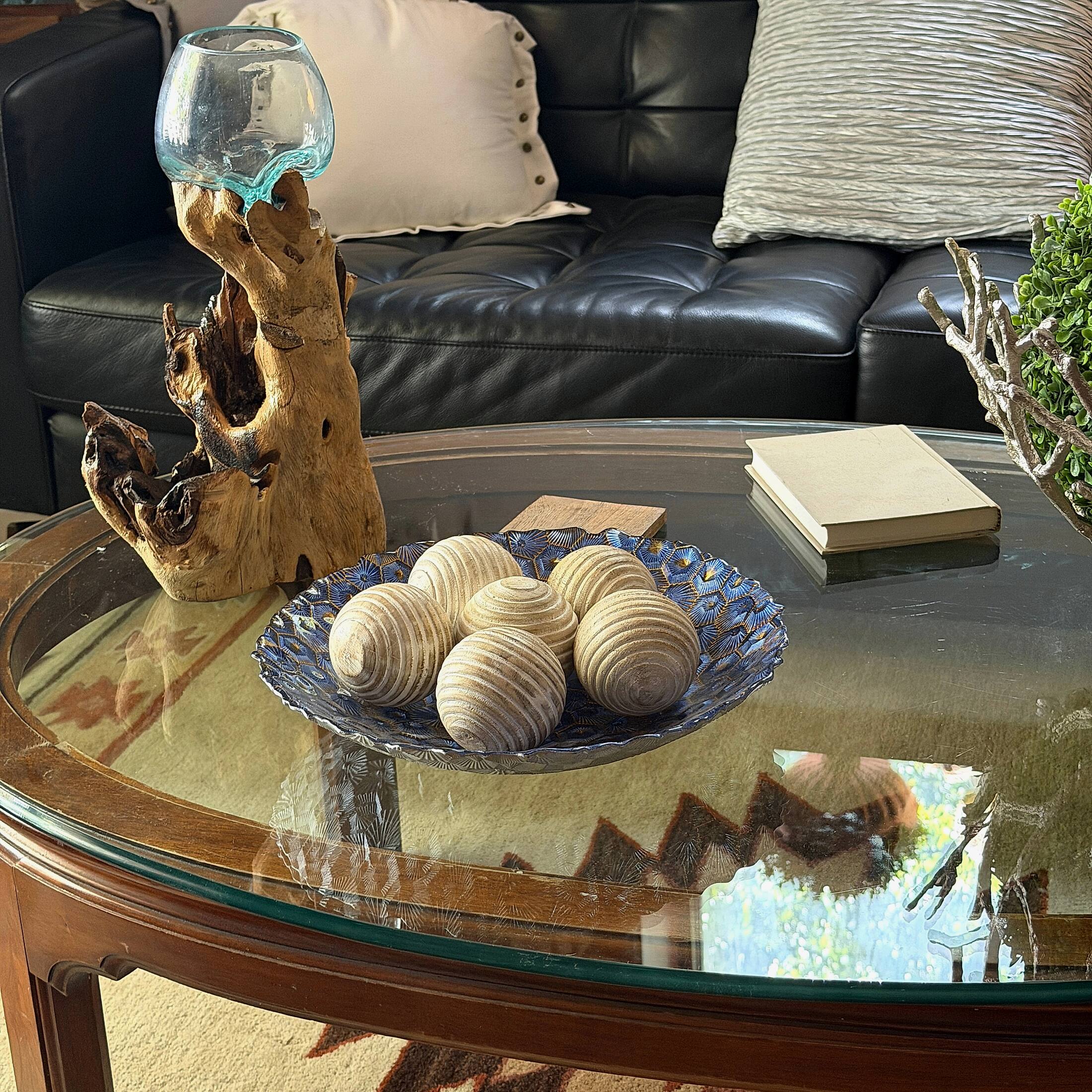 Alt View 4. PD Home & Garden - Set of 6 Whitewashed Wood Decorative Orbs 3 Inch Ridged Striped Bowl Fillers - White.