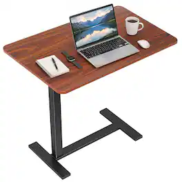 Sweetcrispy - Pneumatic Mobile Standing Laptop Desk, Adjustable Height, Overbed Side Table, Rolling End Table with hidden Casters - Brown