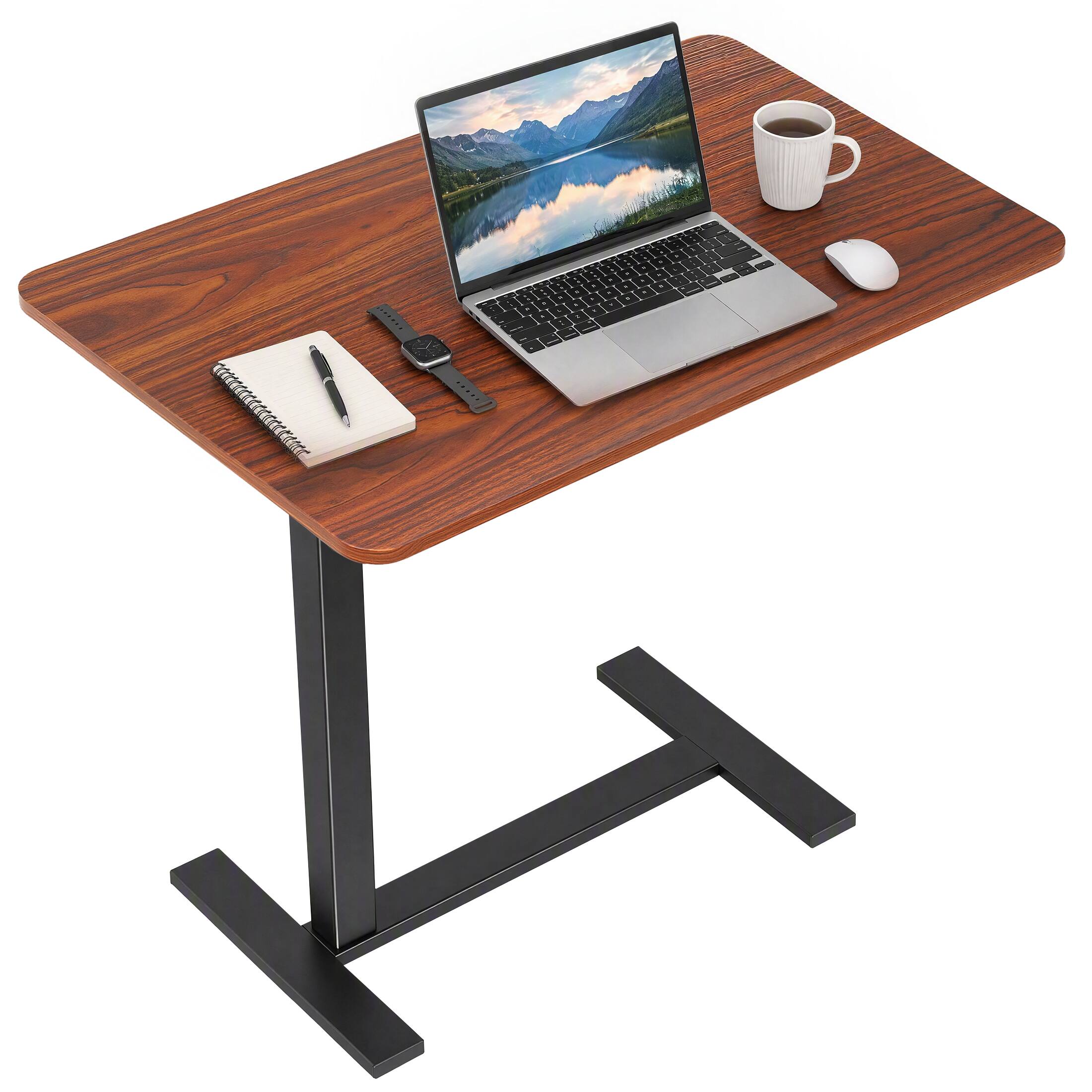Front. Sweetcrispy - Pneumatic Mobile Standing Laptop Desk, Adjustable Height, Overbed Side Table, Rolling End Table with hidden Casters - Brown.