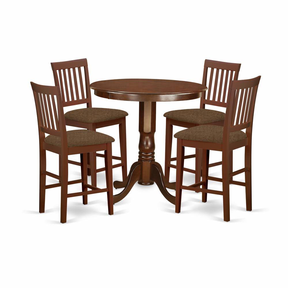 Back. East West Furniture - JAVN5-MAH-C 5 Pc pub Table set - counter height Table and 4 Dining Chairs. - Mahogany.