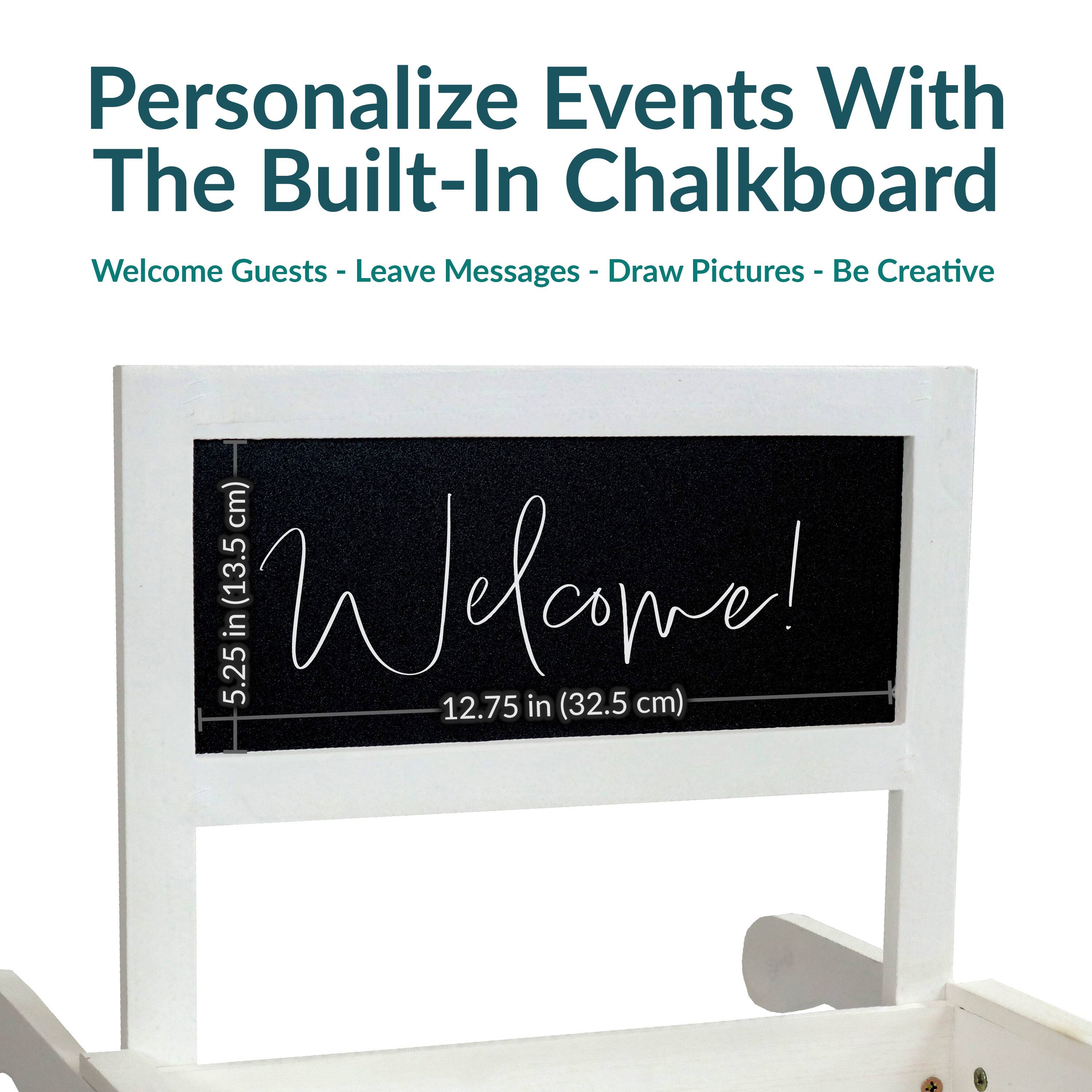 Personalize Events With The Built-In Chalkboard

Welcome Guests - Leave Messages - Draw Pictures - Be Creative

Welcome!

5.25 in (13.5 cm) x 12.75 in (32.5 cm)