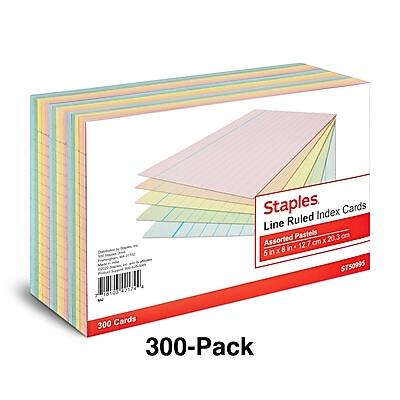 Staples  
Line Ruled Index Cards  
Assorted Pastels  
5 in x 8 in (12.7 cm x 20.3 cm)  
300 Cards  
300-Pack  
ST50995  
T8N3  
22178