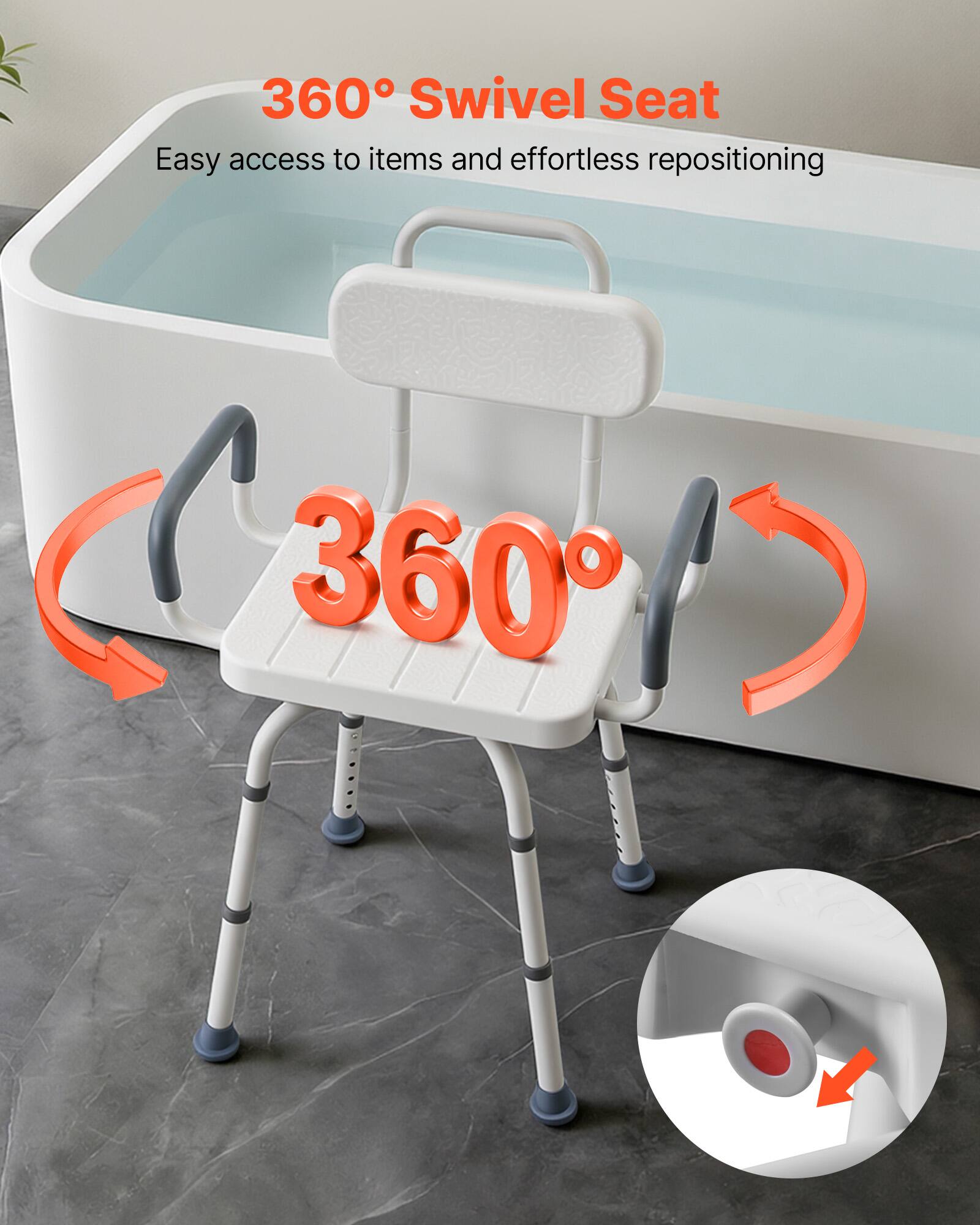 360° Swivel Seat  
Easy access to items and effortless repositioning