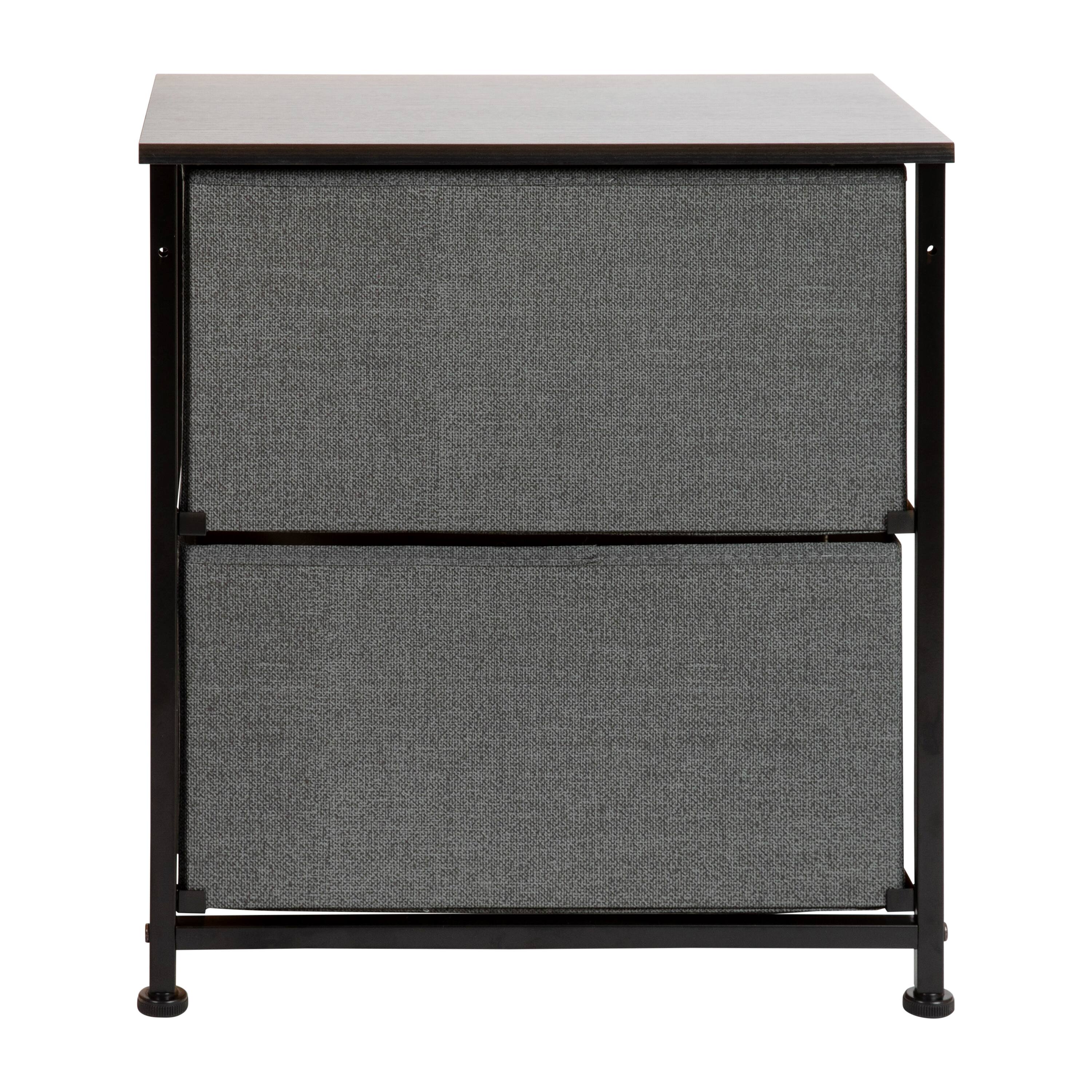 Alt View 5. Emma + Oliver - 2 Drawer Storage Stand with Wood Top & Dark Fabric Pull Drawers - Gray Drawers/Black Frame.