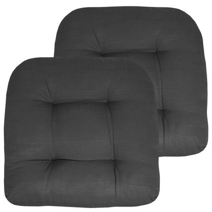 Front. Sweet Home Collection - Patio Cushions Indoor/Outdoor Chair Pads Tufted 19" x 19", 2-Pack - Charcoal.
