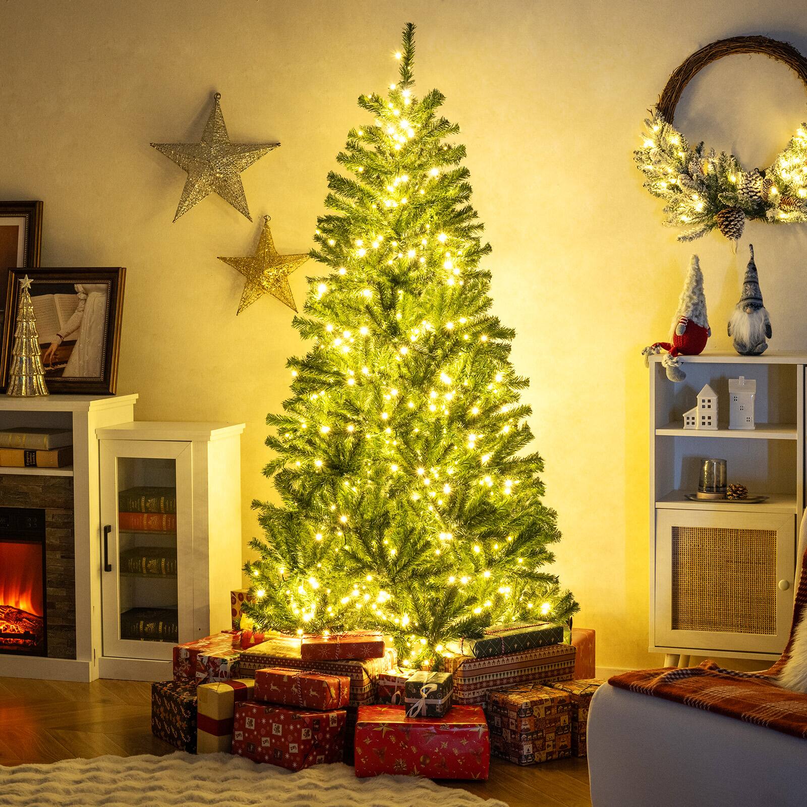 Alt View 1. Gymax - Gymax 6 FT Pre-Lit Artificial Christmas Tree w/ Remote Control - Green.