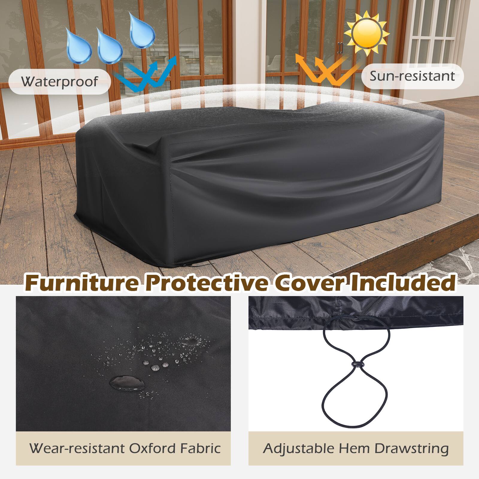 Waterproof Sun-resistant Furniture Protective Cover Included Wear-resistant Oxford Fabric Adjustable Hem Drawstring