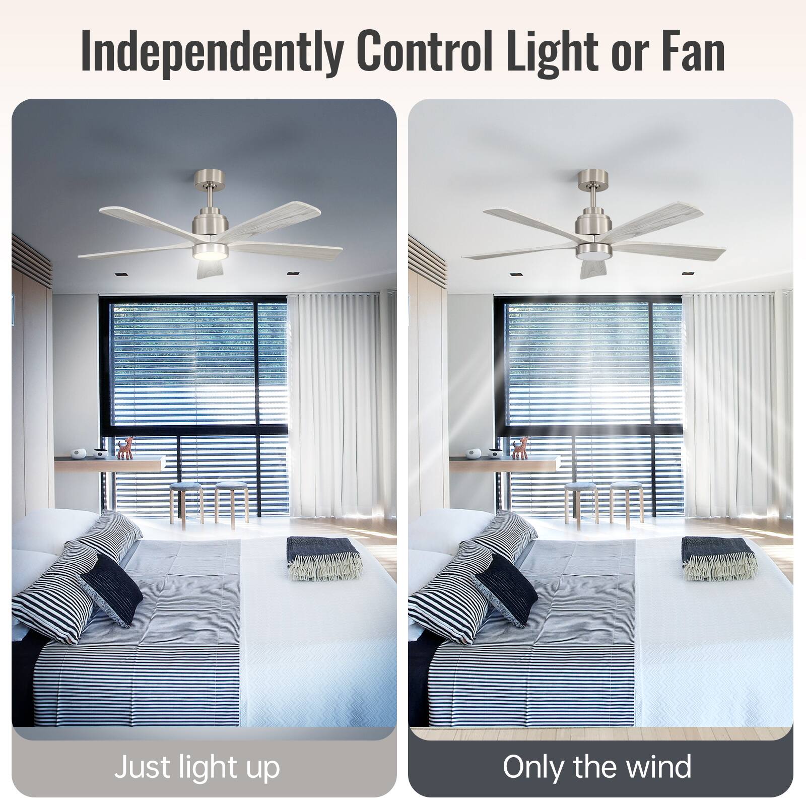 Independently Control Light or Fan

Just light up

Only the wind