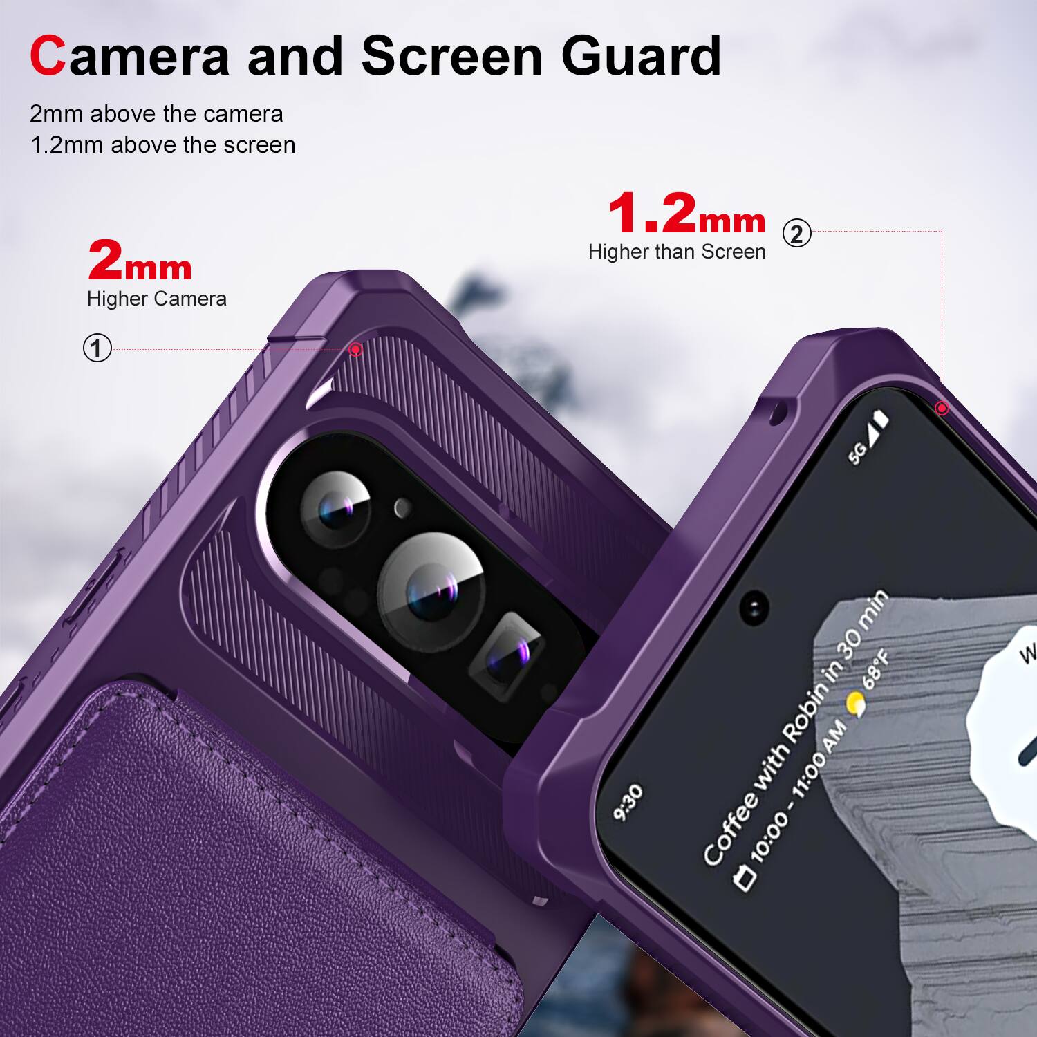 Camera and Screen Guard

2mm above the camera  
1.2mm above the screen

2mm  
Higher Camera

1.2mm  
Higher than Screen

OS 5G

9:30 min  
Coffee with Robin in 30 min  
10:00 - 11:00 AM  
68°F