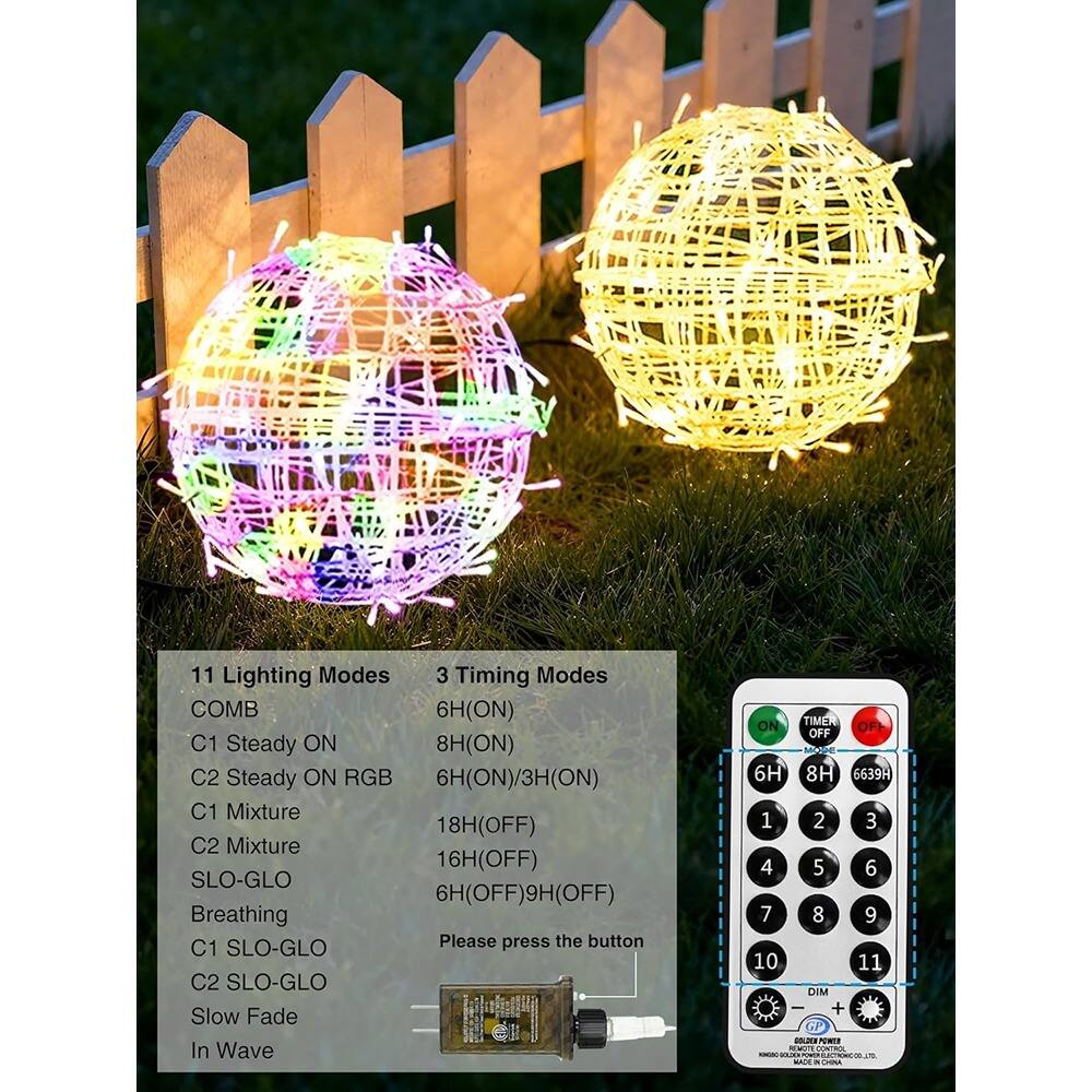 11 Lighting Modes  
- COMB  
- C1 Steady ON  
- C2 Steady ON RGB  
- C1 Mixture  
- C2 Mixture  
- SLO-GLO  
- Breathing  
- C1 SLO-GLO  
- C2 SLO-GLO  
- Slow Fade  
- In Wave  

3 Timing Modes  
- 6H(ON)  
- 8H(ON)  
- 6H(ON)/3H(OFF)  
- 18H(OFF)  
- 16H(OFF)  
- 6H(OFF)9H(OFF)  

Please press the button  

TIMER ON/OFF  
6H 8H 6639H  
1 2 3 4 5 6 7 8 9 10 11  
DIM + -  
GF  
nM  
NME  

Made in China