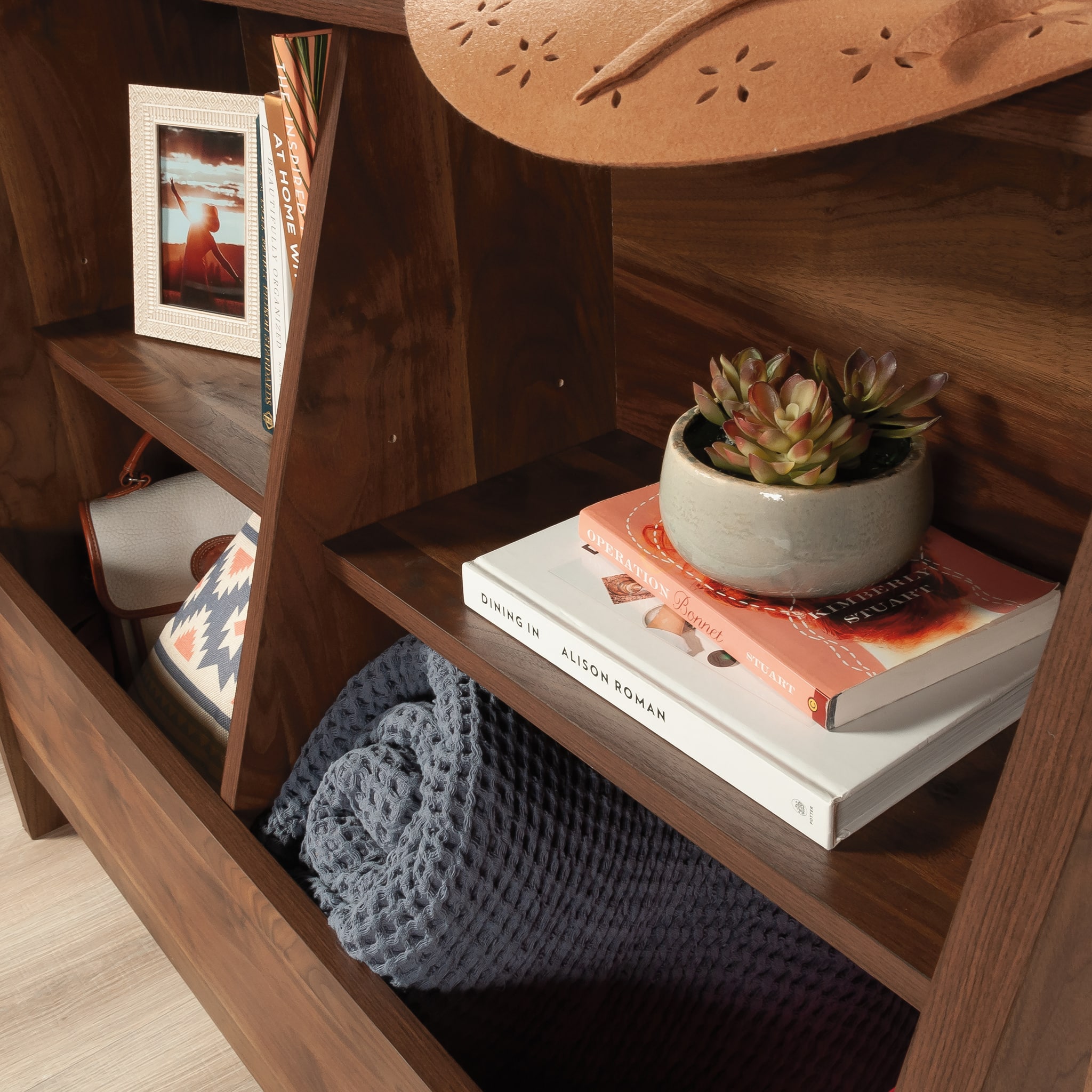 Sauder Willow Place Bookcase Footboard with Storage Bins Grand Walnut