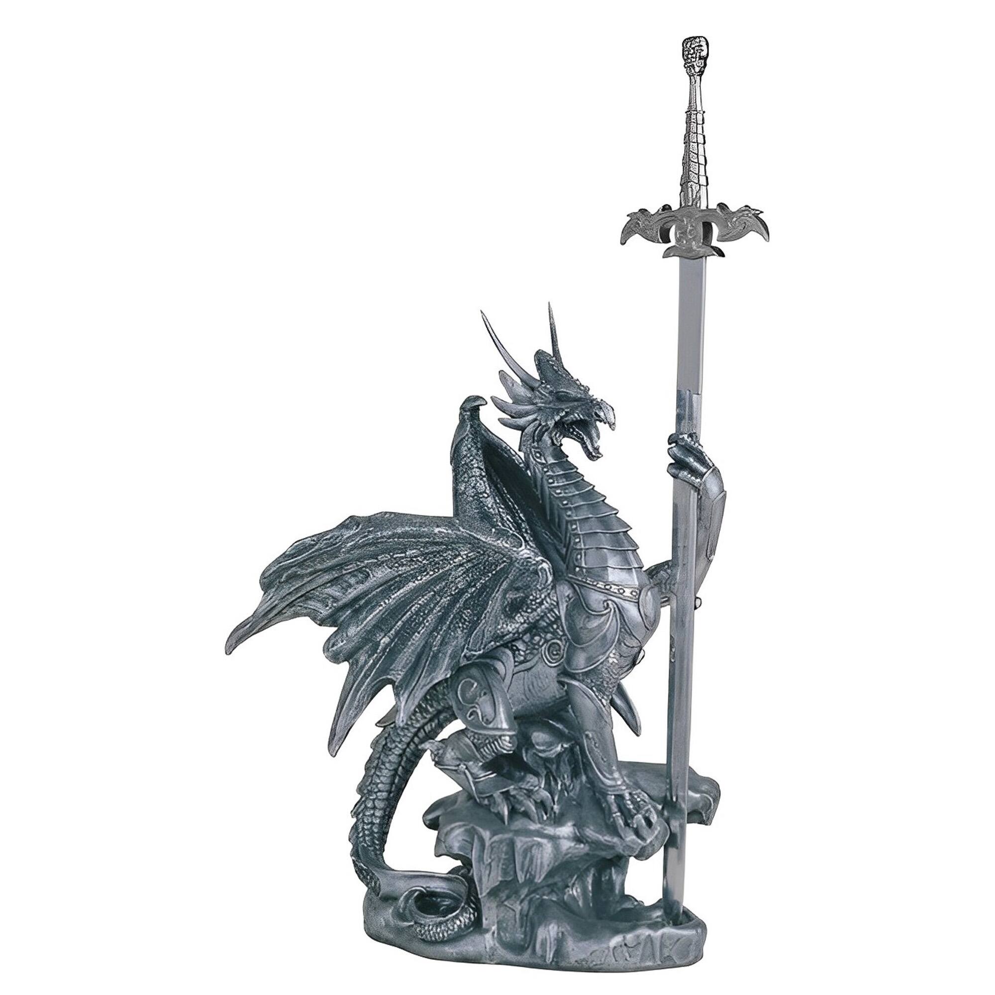 FC Design - 13"H Medieval Dragon Armor and Sword Guardian Figurine Statue Office Desk Tabletop Medieval Gaming Home Decor - Multi-Color