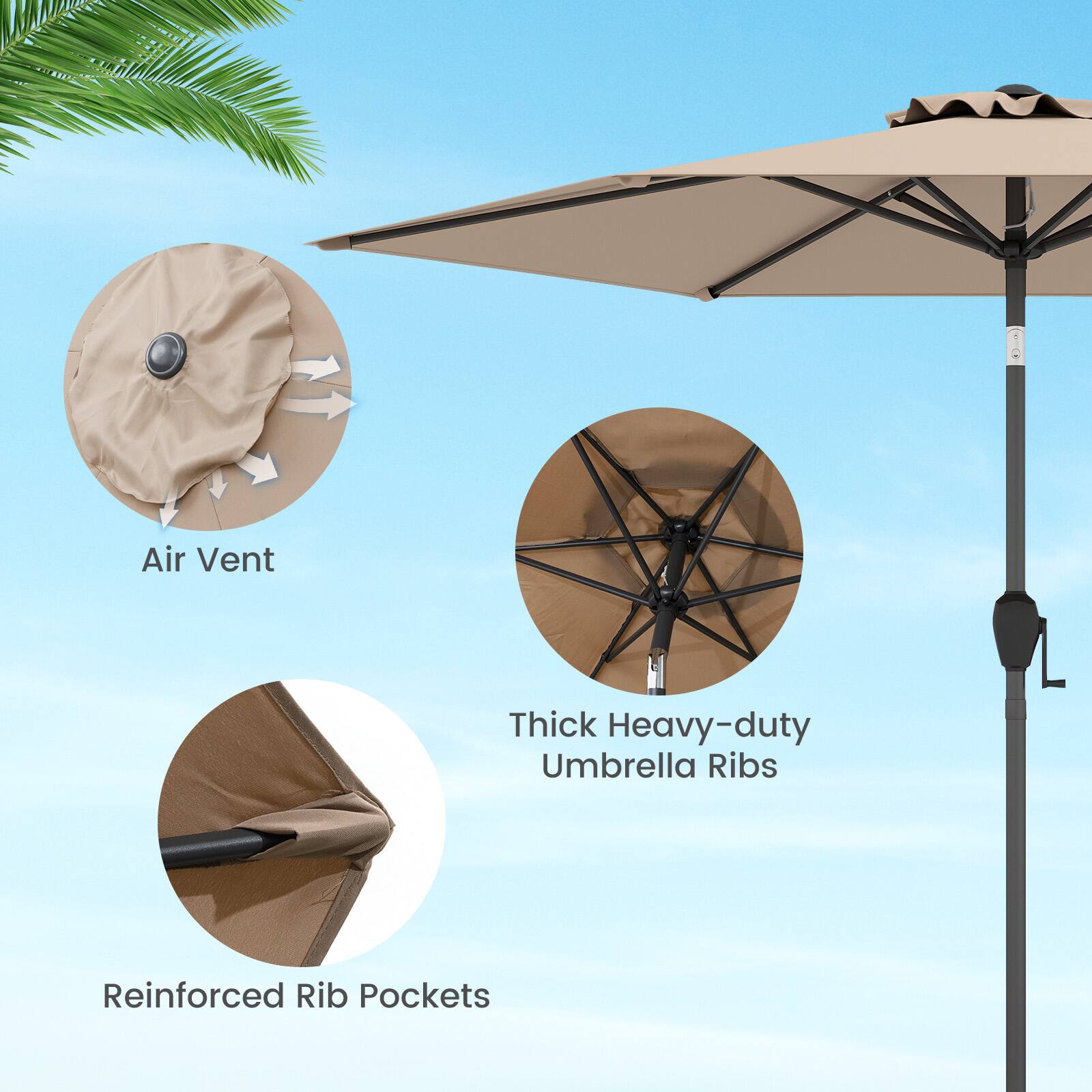 Air Vent, Thick Heavy-duty Umbrella Ribs, Reinforced Rib Pockets