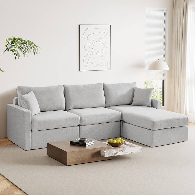 Angle. Dyonery - Dyonery 113" Modular Sectional Sofa with Storage Ottoman, L Shaped Sectional Couches,Light Gray - Light Gray.