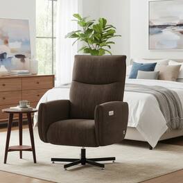 Forest'nSky - Power Swivel Recliner Chair, Electric Reclining Armchair with USB & Type-C Charging, 360° Rotating Velvet Chair - Coffee