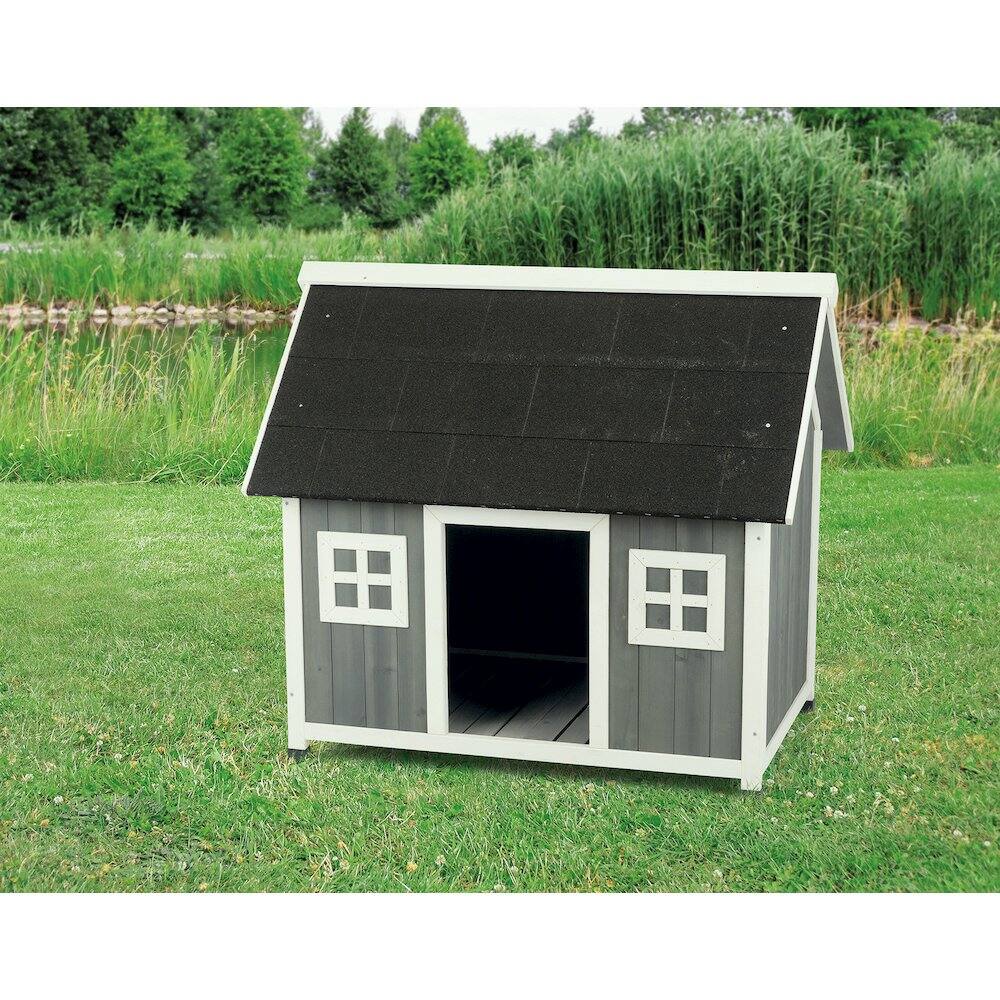 Left. TRIXIE - Natura Barn Style Dog House - Gray/White.