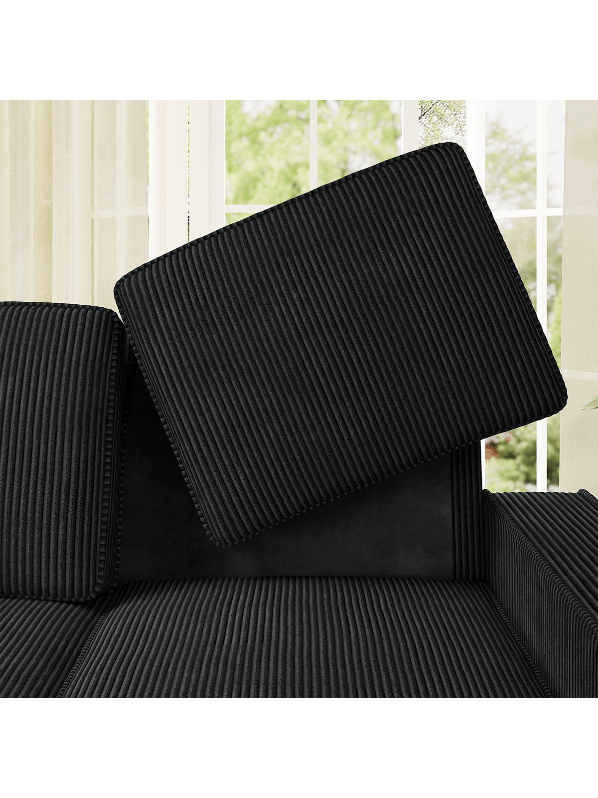 Alt View 1. Trinkets Crazed - 83.5 Inch Oversized 3 Seater Couch,Upholstered Corduroy Love Seat Sofa for Living Room,Modern Deep Seat Loveseat Sofa - Black.