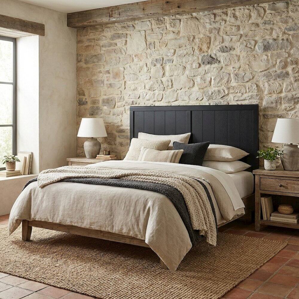 Angle. FurniFact - Wood Twin Headboard with Classic Design and Durable Construction for Bedroom - Black.