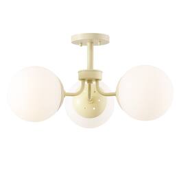 Jonathan Y - Olivier 23.5" 3-Light Bohemian Farmhouse Iron/Frosted Glass LED Semi Flush Mount - Beige