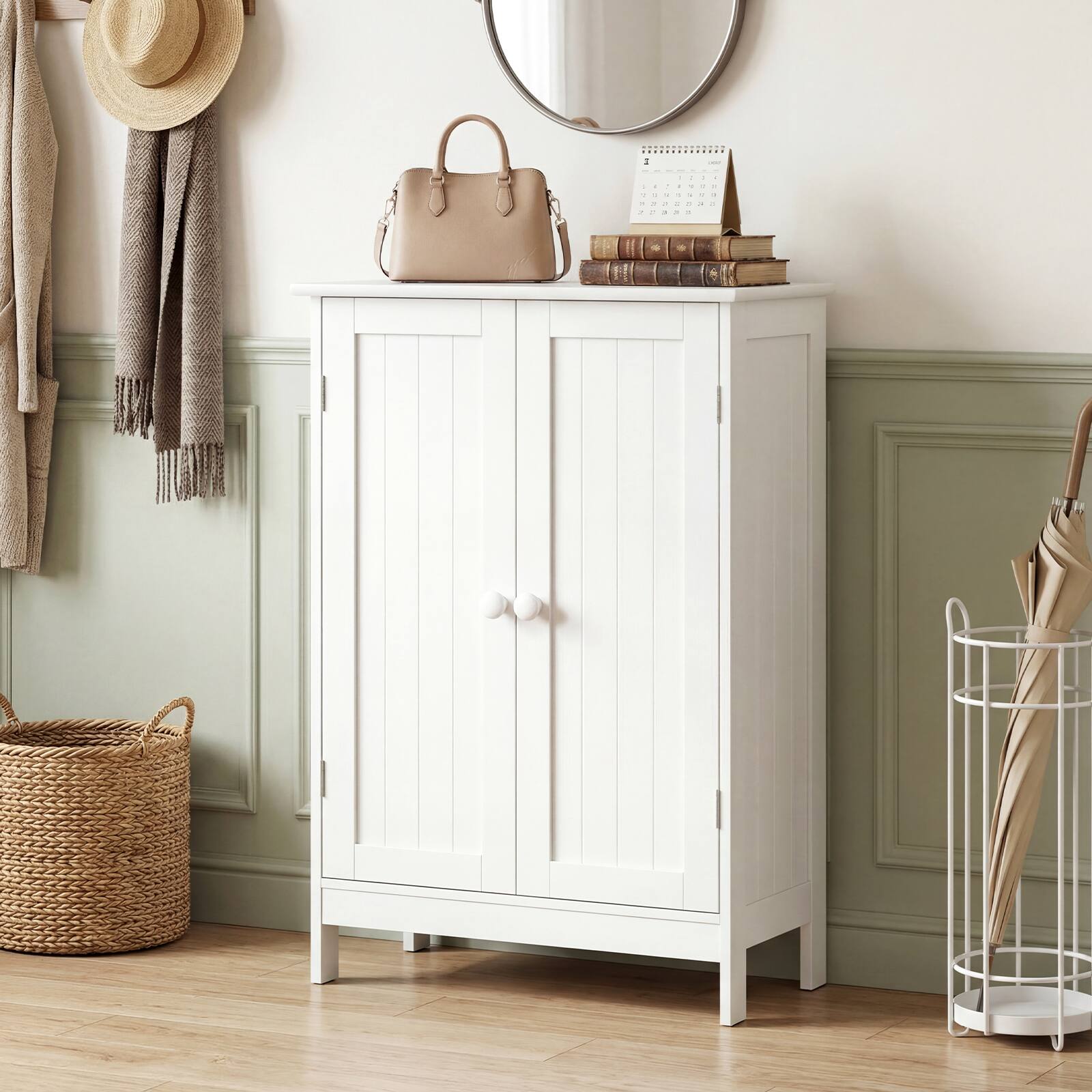 Alt View 4. Costway - Costway Bathroom Floor Storage Cabinet Double Door Kitchen Cupboard Shoe Cabinet - White.