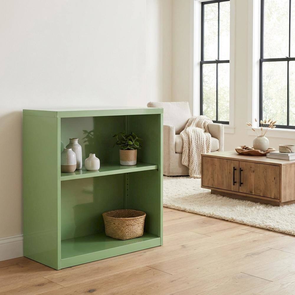 Alt View 1. FurniFact - Steel bookcase for home storage with steel construction and lightweight design - Green.