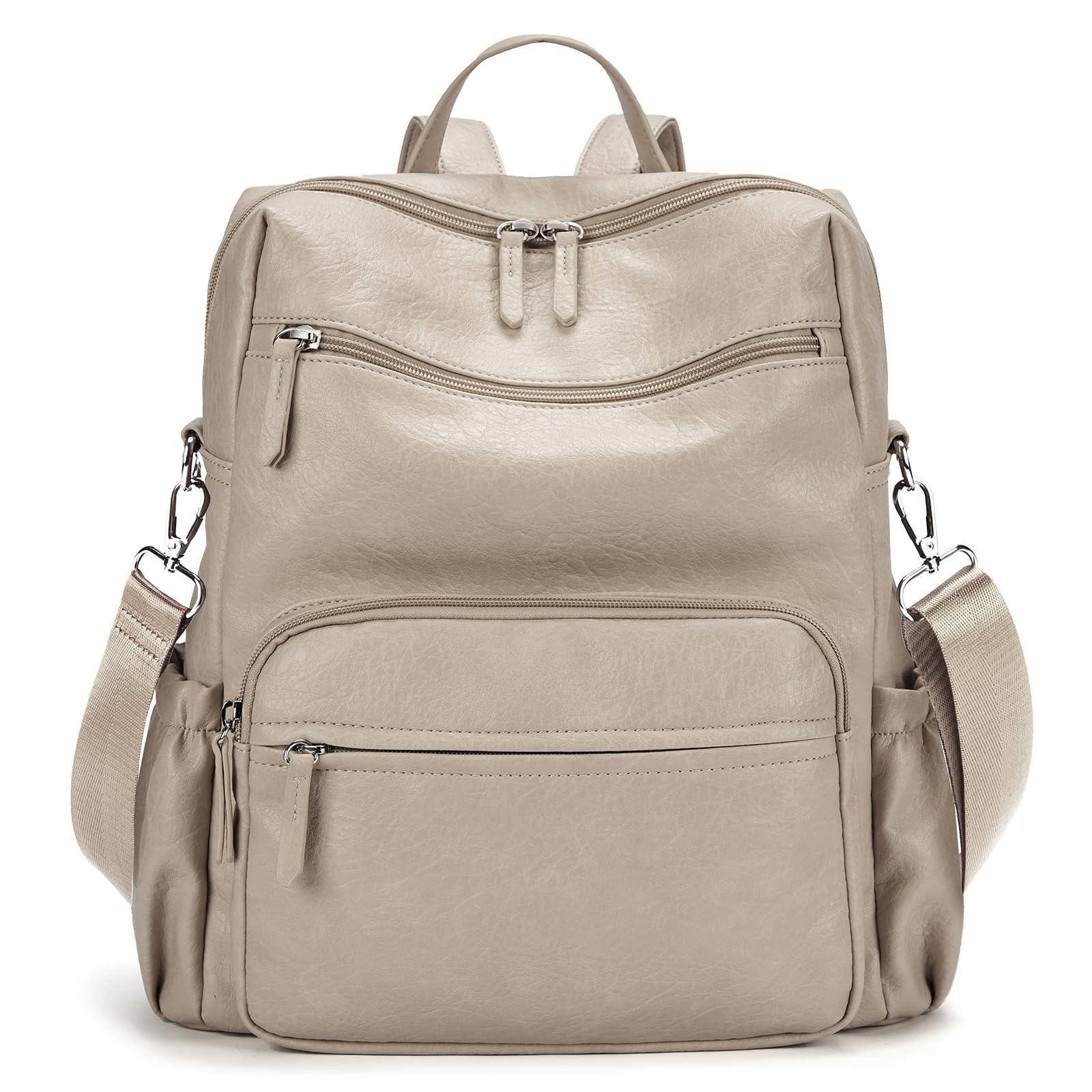 Stamp n Camp - Pu Leather Backpack Purse For Women Large Fashion Designer Travel Ladies Shoulder Bag - Brown - Almond