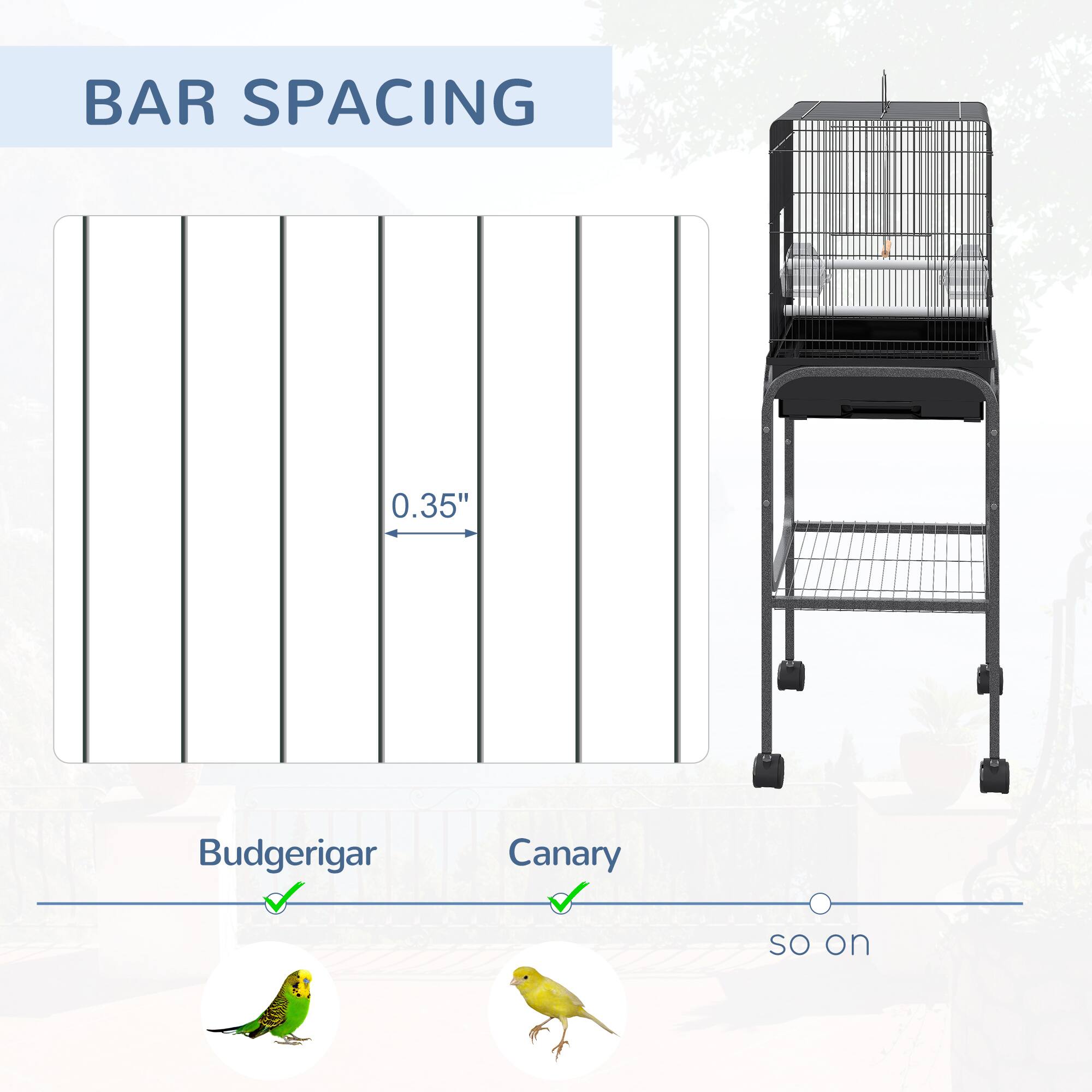 BAR SPACING

0.35"

Budgerigar ✔️  
Canary ✔️  
so on