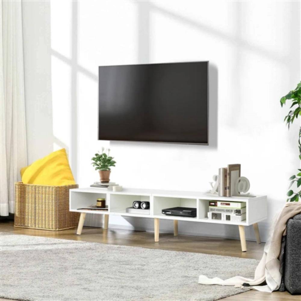 Angle. Hivvago - Modern Mid-Century Style TV Stand in White with Wood Legs for TVs up to 65-inch - White.