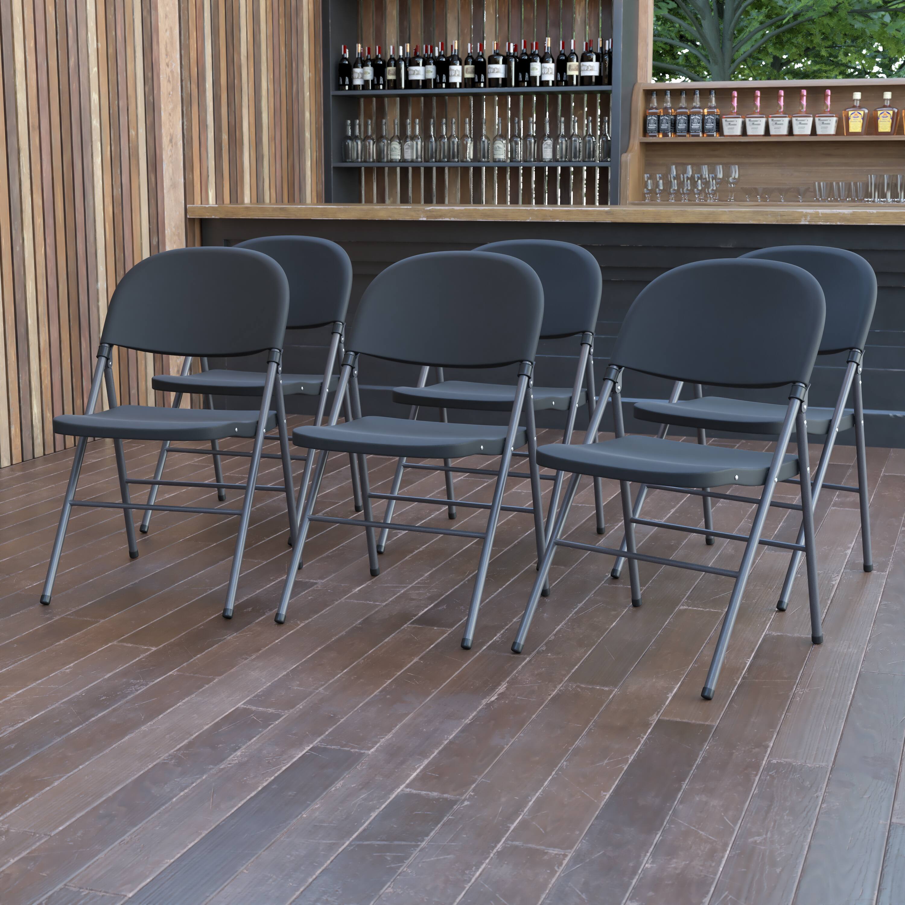Alt View 2. Emma + Oliver - Missy Set of 6 330 lb. Capacity Plastic Folding Chairs with Charcoal Frame - Black.