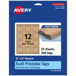 Avery - 2" x 2" Square Tags, Kraft Tags, 300ct - Brown