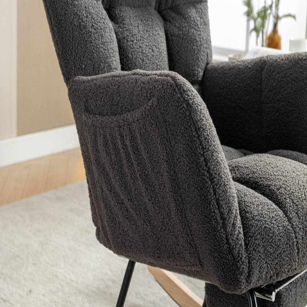 Alt View 6. Loheer - Loheer Teddy Fabric Nursery Rocking Chair with Adjustable Footstool Dark Gray - Dark Gray.