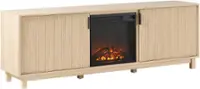 Front. Walker Edison - Reema 70" Modern Reeded TV Stand with Freestanding Electric Fireplace - Costal Oak.