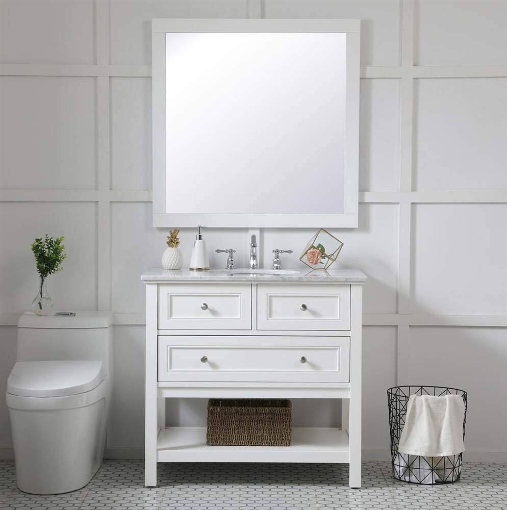Alt View 2. Elegant Decor - Aqua square vanity mirror 36 inch in White - White.