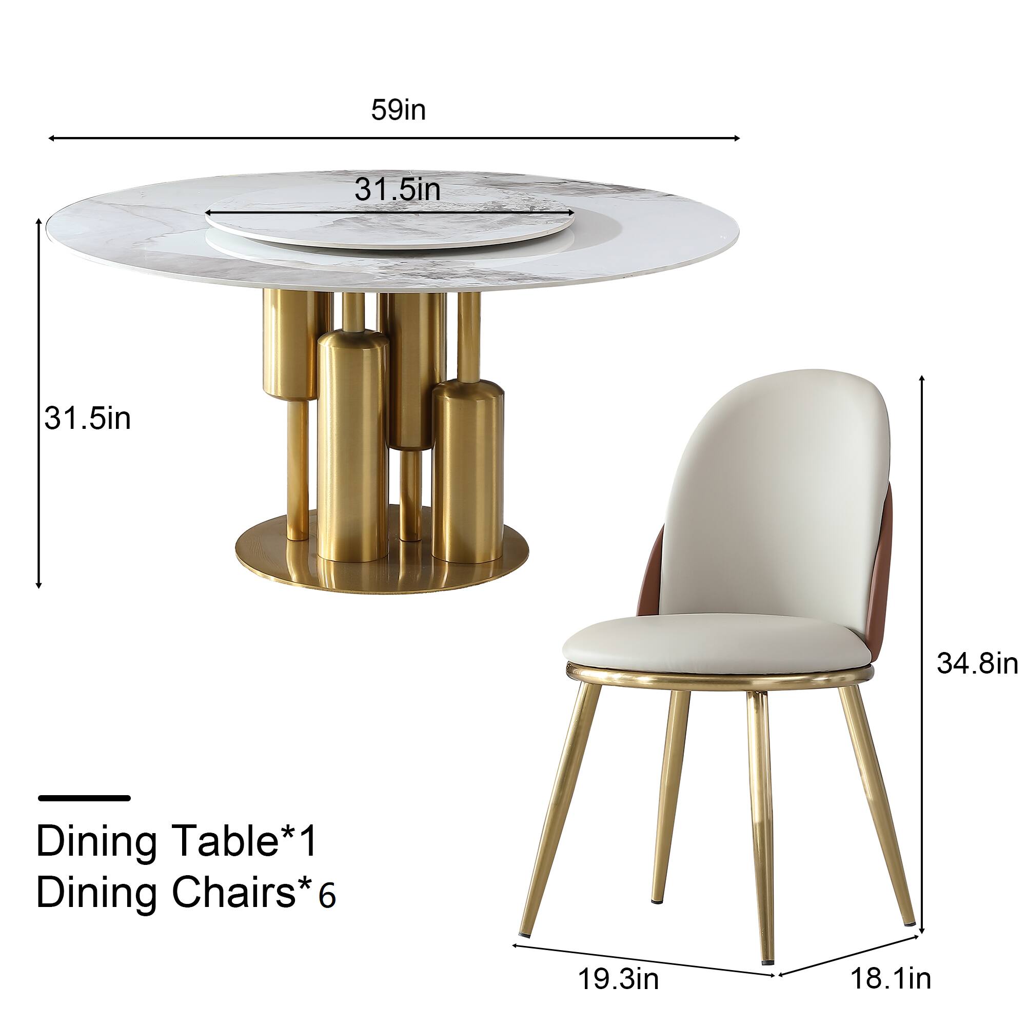 59in  
31.5in  
31.5in  
34.8in  
Dining Table*1  
Dining Chairs*6  
19.3in  
18.1in