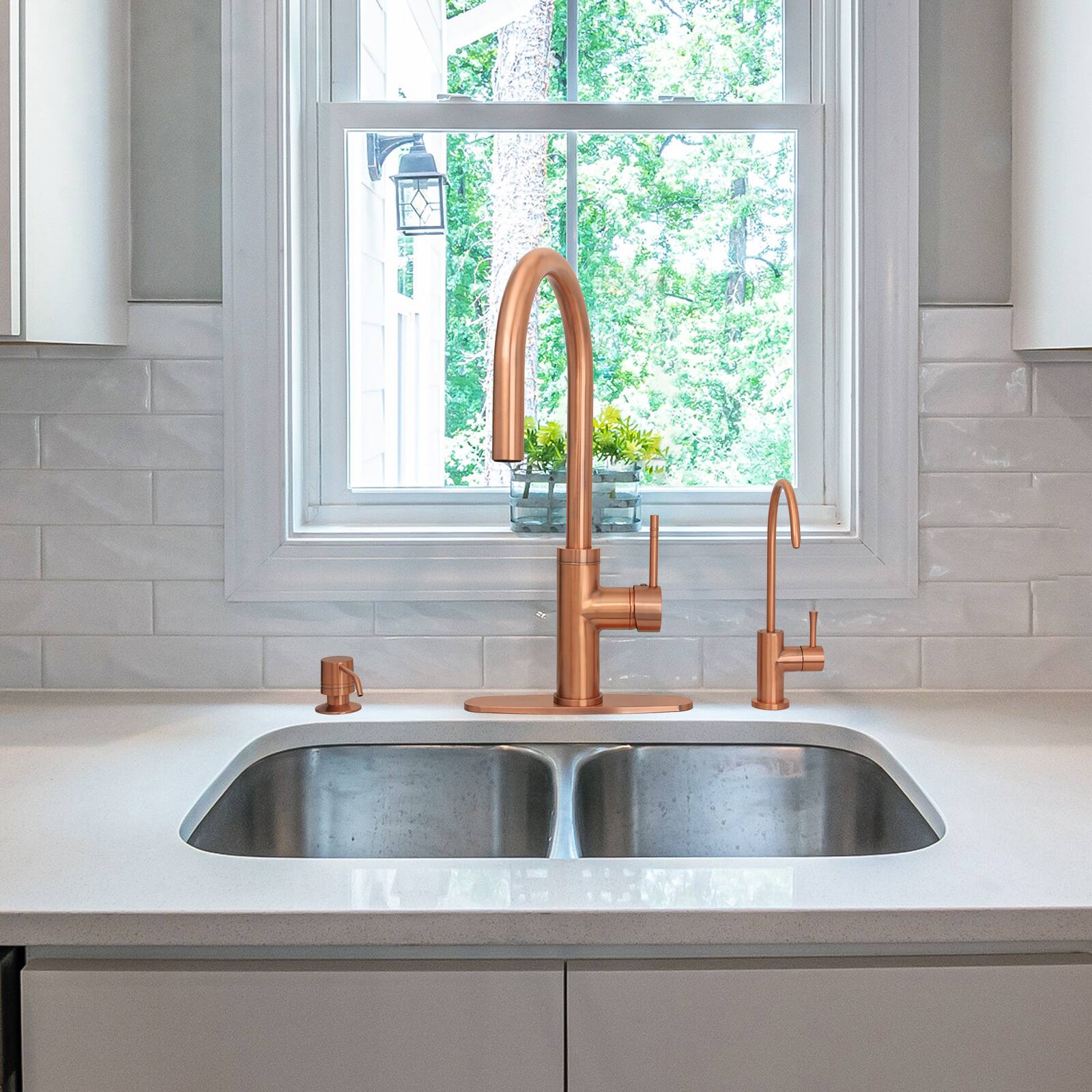 Alt View 7. Akicon - Akicon Single Handle Solid Brass Kitchen Faucet with Pull Down Sprayer in Copper - Copper.