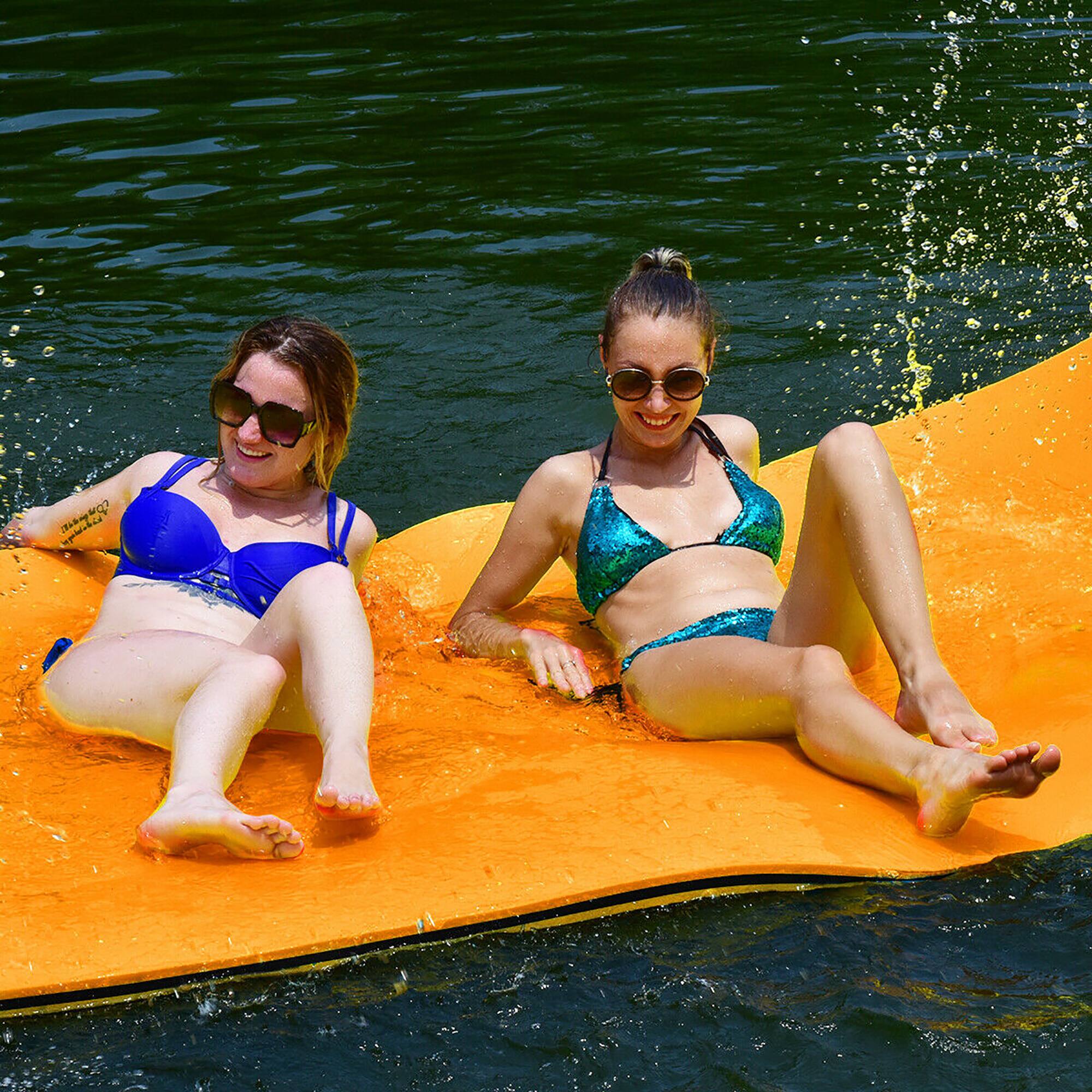 Alt View 2. Costway - Costway 3 Layer Water Mat Floating Pad Island Water Sports Recreation Relaxing Tear-resistant 12' x 6' - Orange,Black.
