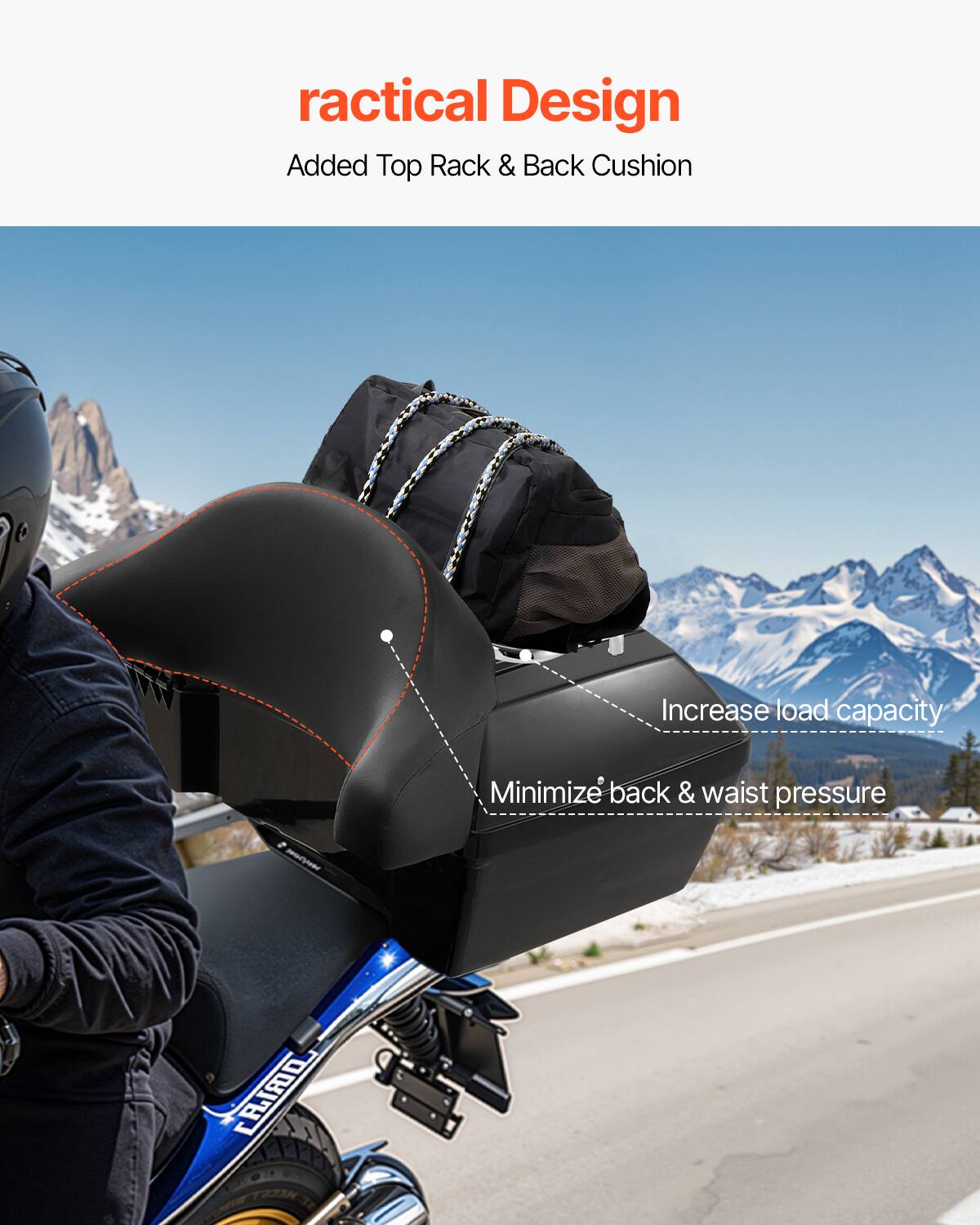 ractical Design  
Added Top Rack & Back Cushion  
Increase load capacity  
Minimize back & waist pressure