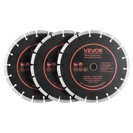 VEVOR - Diamond Blades 9 inch, 3-Pack Concrete Saw Blade Set, 7/8 in Arbor, High-Hardness Diamond Segments, 65Mn Steel Core - Black + Orange